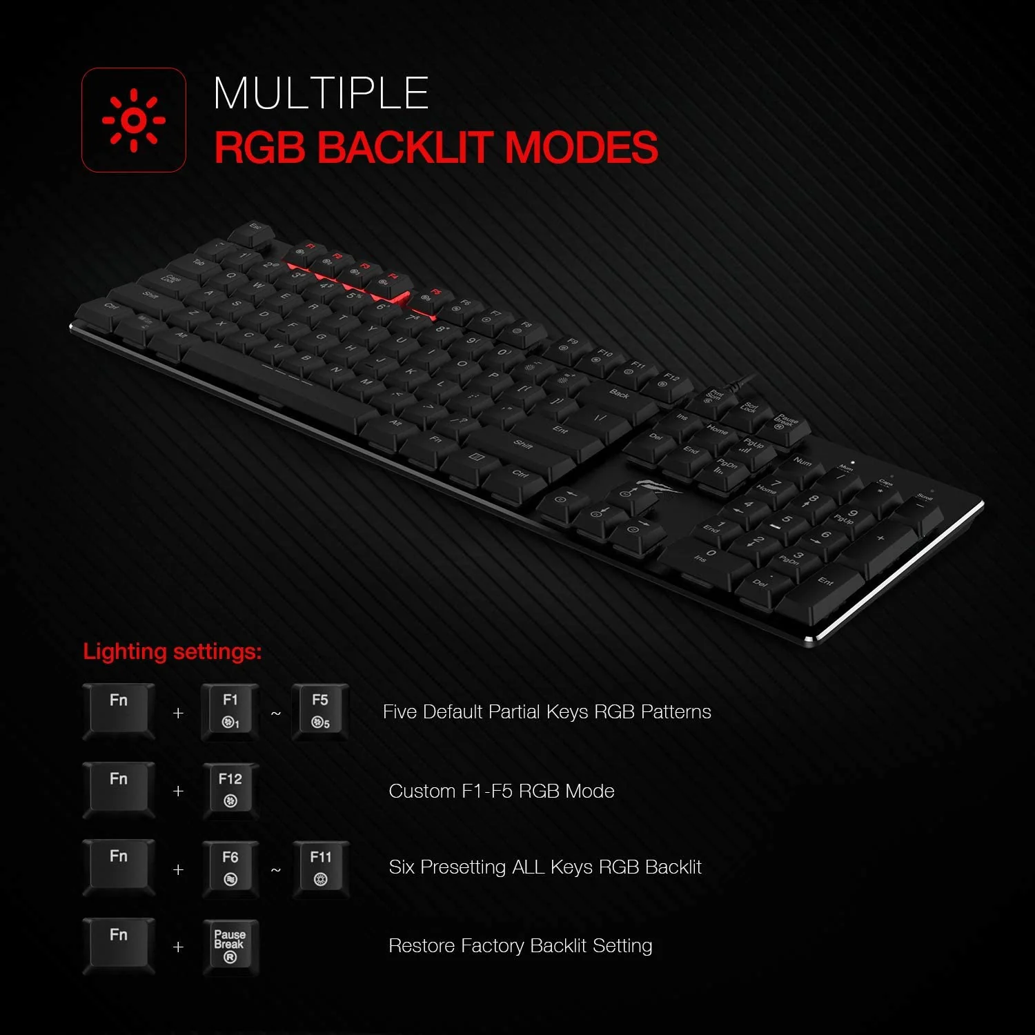 HAVIT HV-KB395L Low Profile Mechanical Keyboard, 104-Key, Programmable, RGB, Kailh PG1350 - Image 5