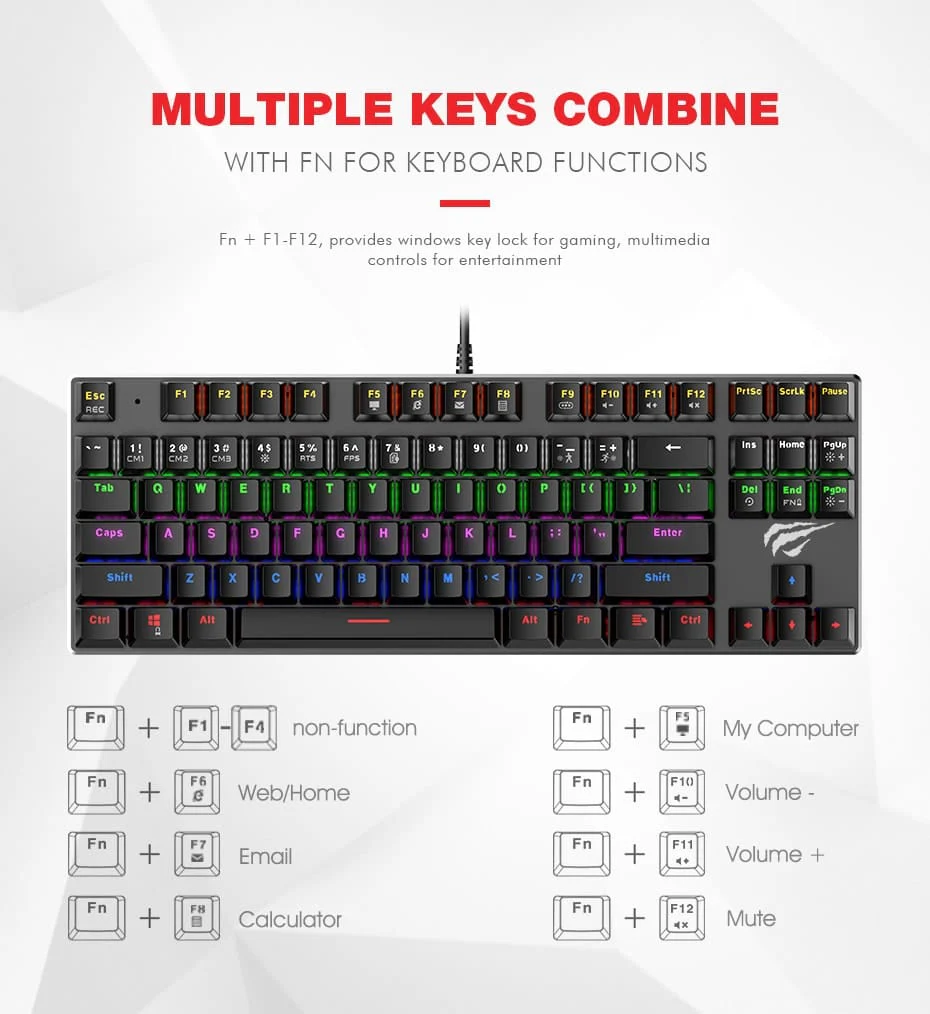 HAVIT HV-KB435L Tenkeyless Mechanical Keyboard, 87 Keys, RGB Backlights - Image 10