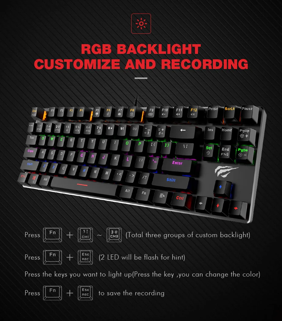 HAVIT HV-KB435L Tenkeyless Mechanical Keyboard, 87 Keys, RGB Backlights - Image 11