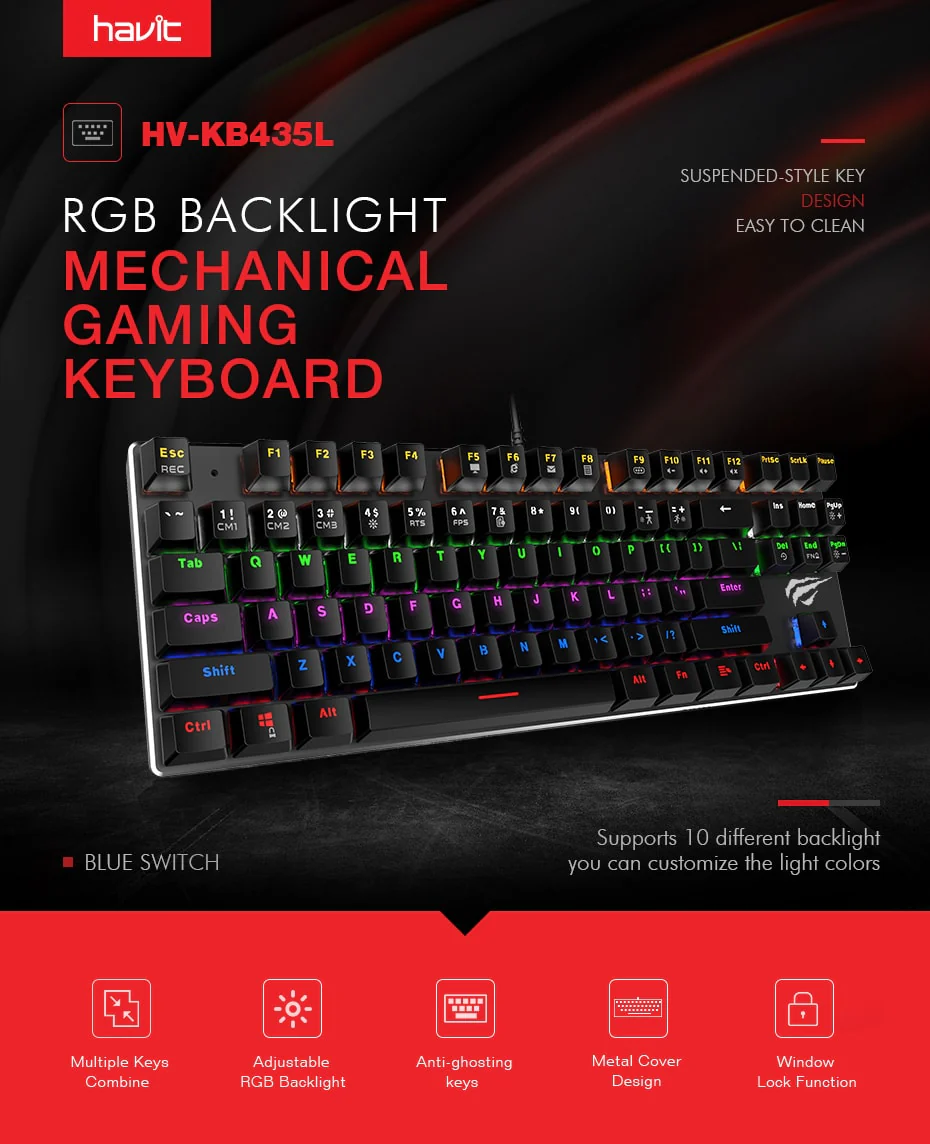 HAVIT HV-KB435L Tenkeyless Mechanical Keyboard, 87 Keys, RGB Backlights - Image 3