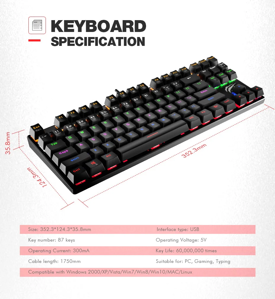 HAVIT HV-KB435L Tenkeyless Mechanical Keyboard, 87 Keys, RGB Backlights - Image 4