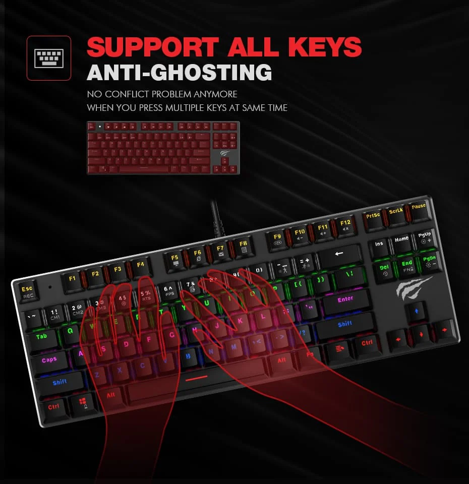 HAVIT HV-KB435L Tenkeyless Mechanical Keyboard, 87 Keys, RGB Backlights - Image 9