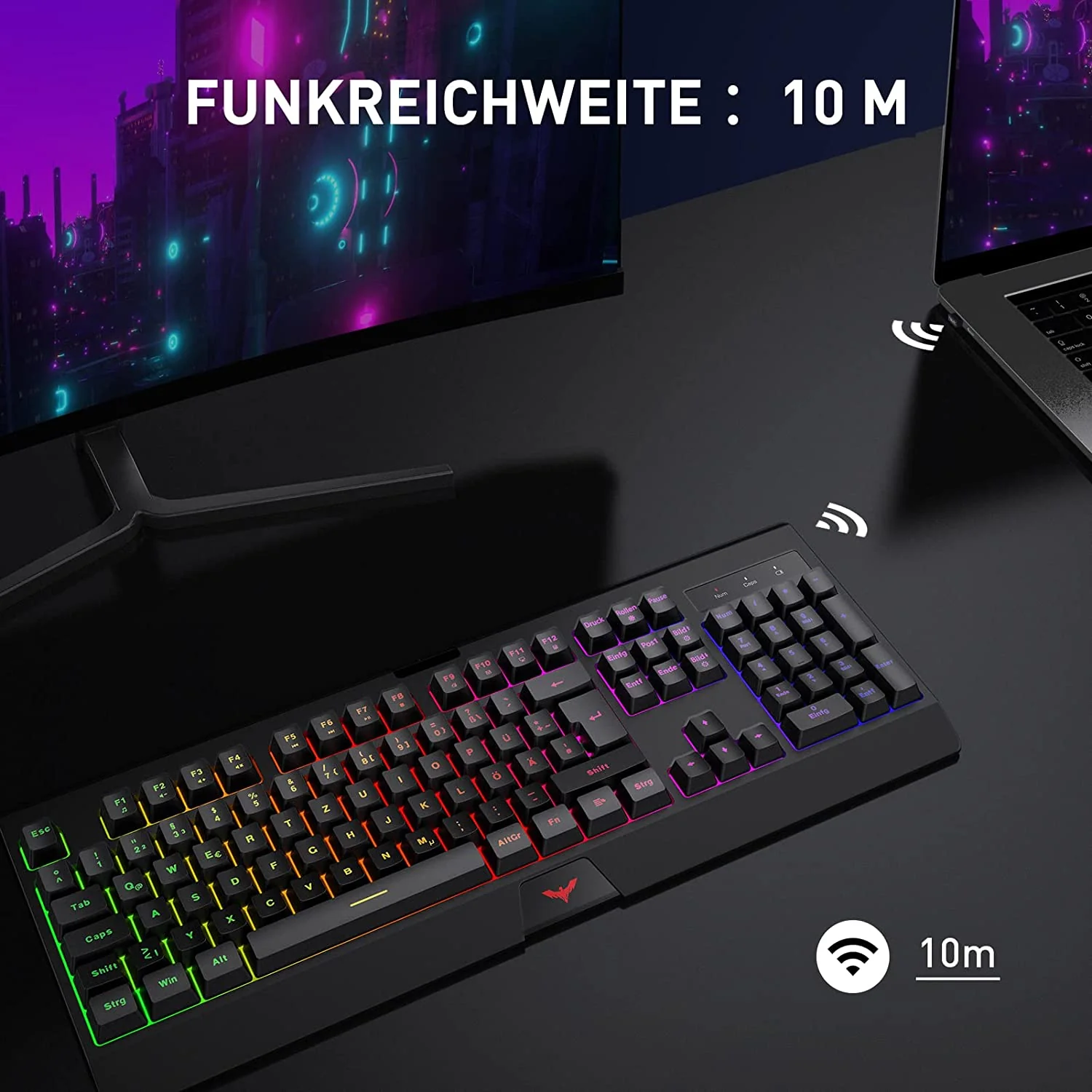 HAVIT HV-KB663GCM Wireless Gaming Keyboard, 104 Keys Rechargeable, LED Rainbow Backlit - Image 2
