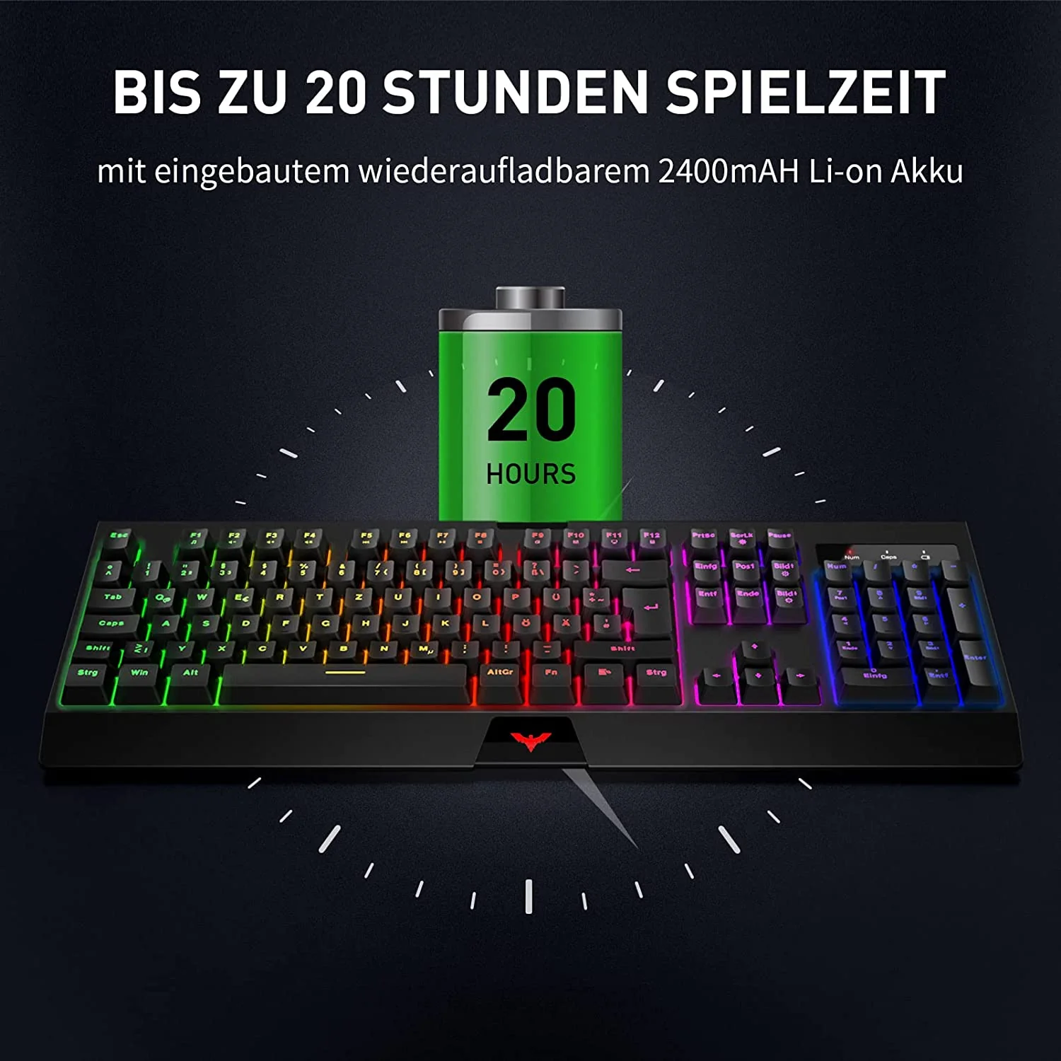 HAVIT HV-KB663GCM Wireless Gaming Keyboard, 104 Keys Rechargeable, LED Rainbow Backlit - Image 3