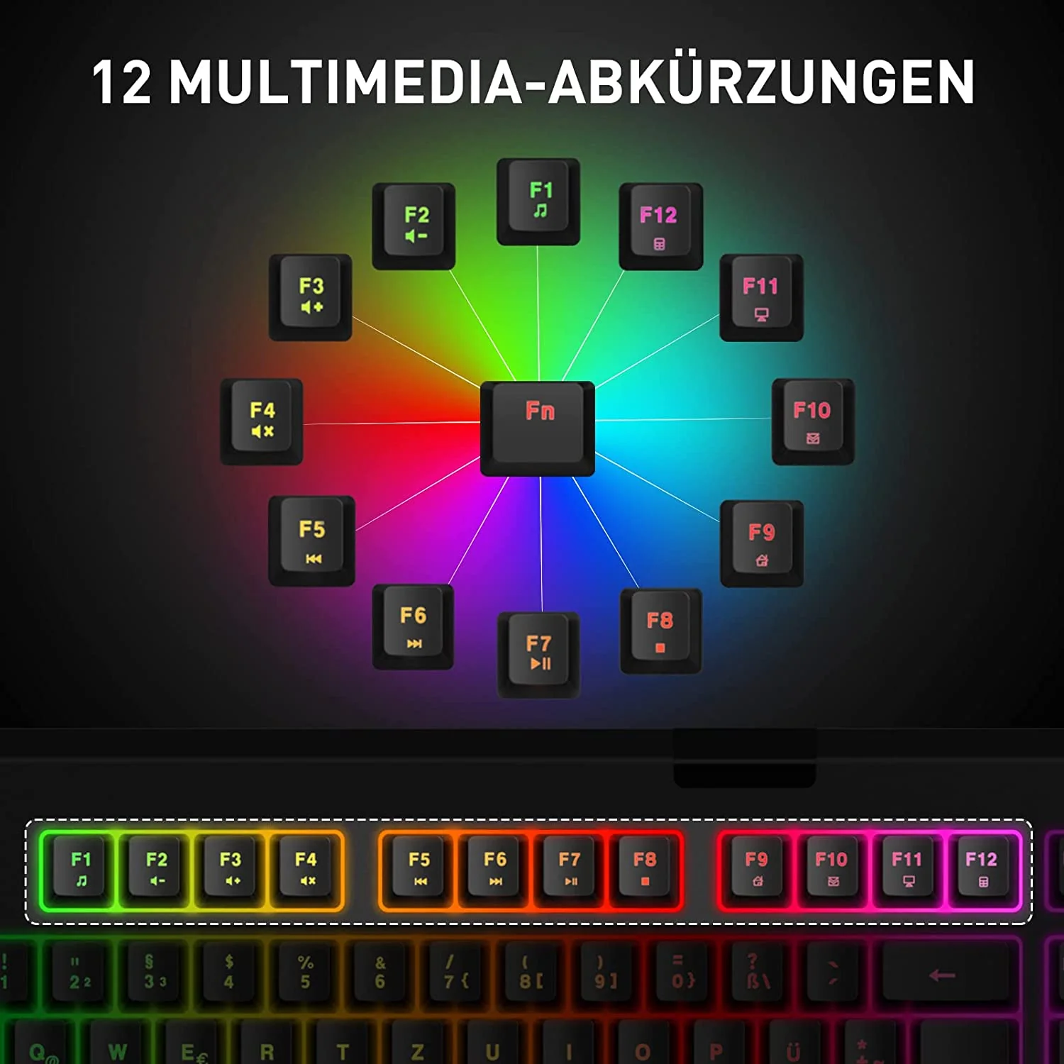 HAVIT HV-KB663GCM Wireless Gaming Keyboard, 104 Keys Rechargeable, LED Rainbow Backlit - Image 4