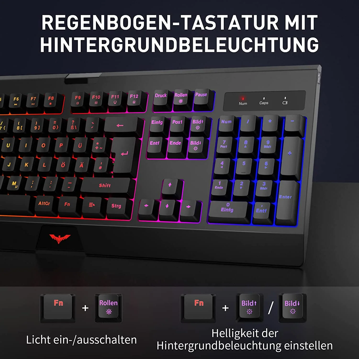 HAVIT HV-KB663GCM Wireless Gaming Keyboard, 104 Keys Rechargeable, LED Rainbow Backlit - Image 5