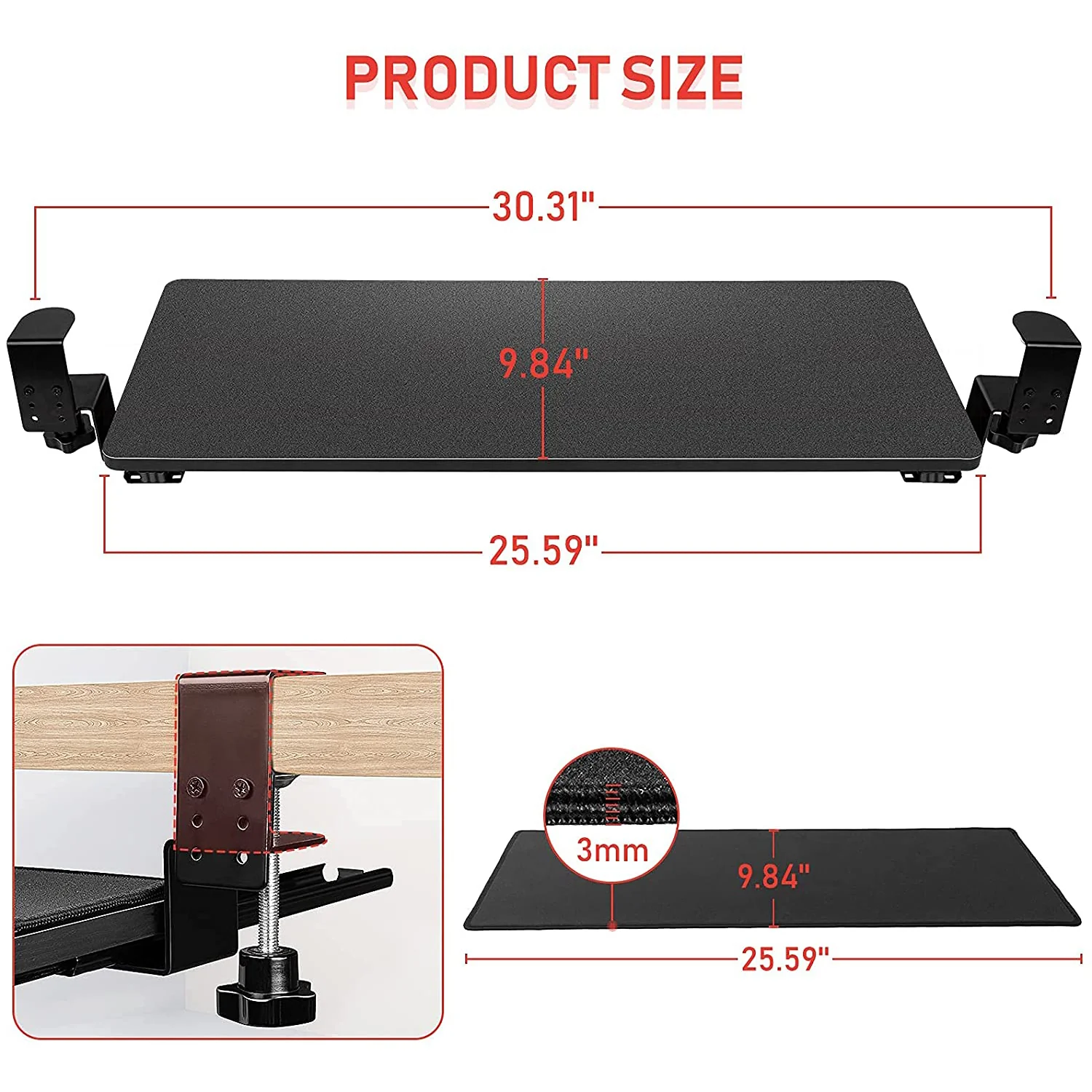 HAVIT HV-KT2101 Under Desk Keyboard Tray with Full Size Mouse Pad & C Clamp Mount System - Image 3