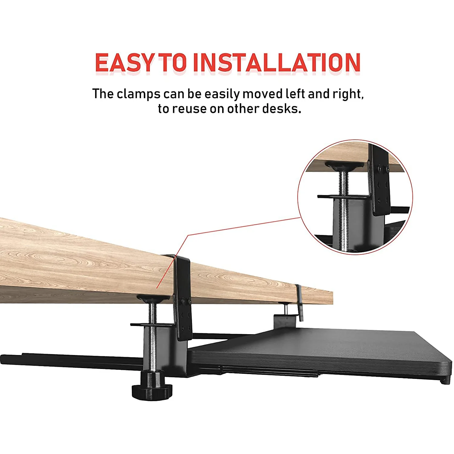 HAVIT HV-KT2101 Under Desk Keyboard Tray with Full Size Mouse Pad & C Clamp Mount System - Image 5