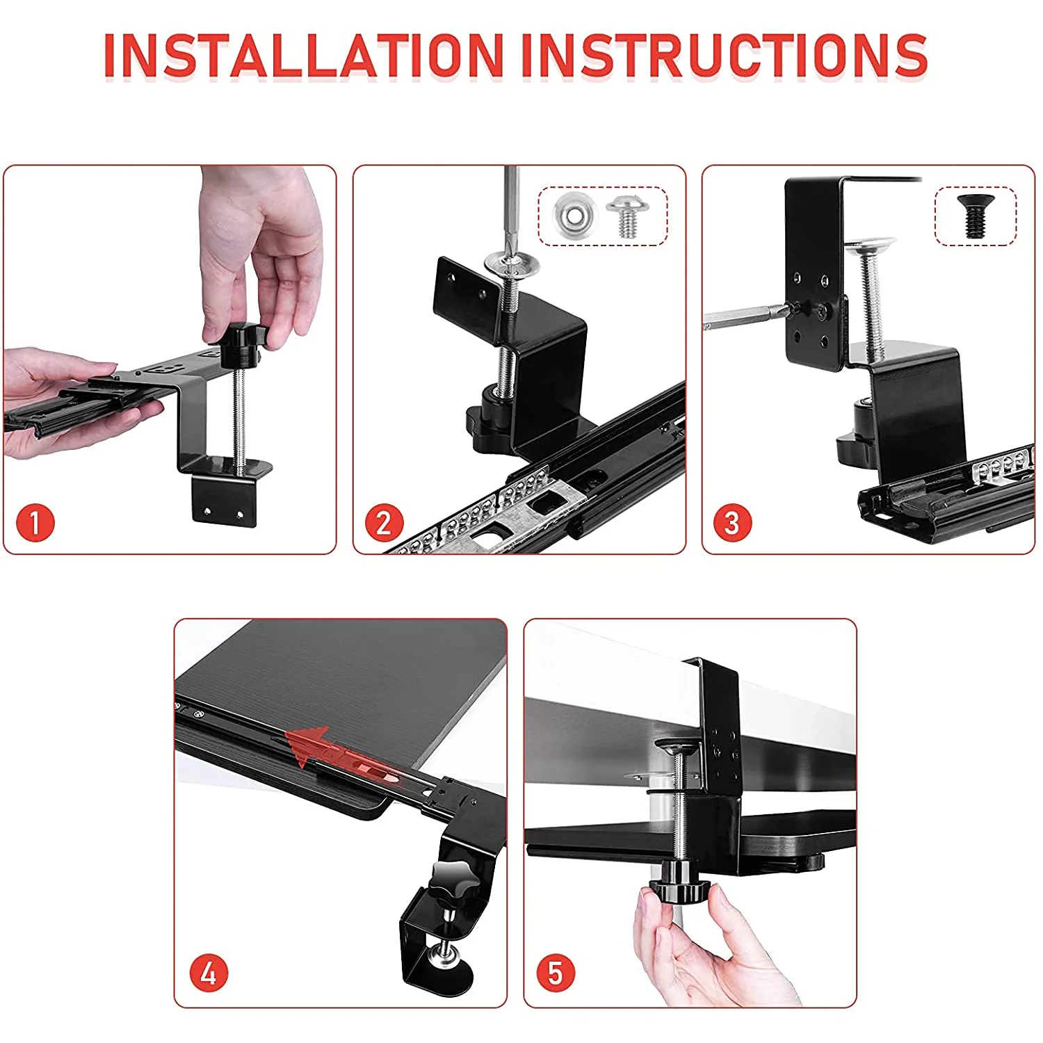 HAVIT HV-KT2101 Under Desk Keyboard Tray with Full Size Mouse Pad & C Clamp Mount System - Image 7