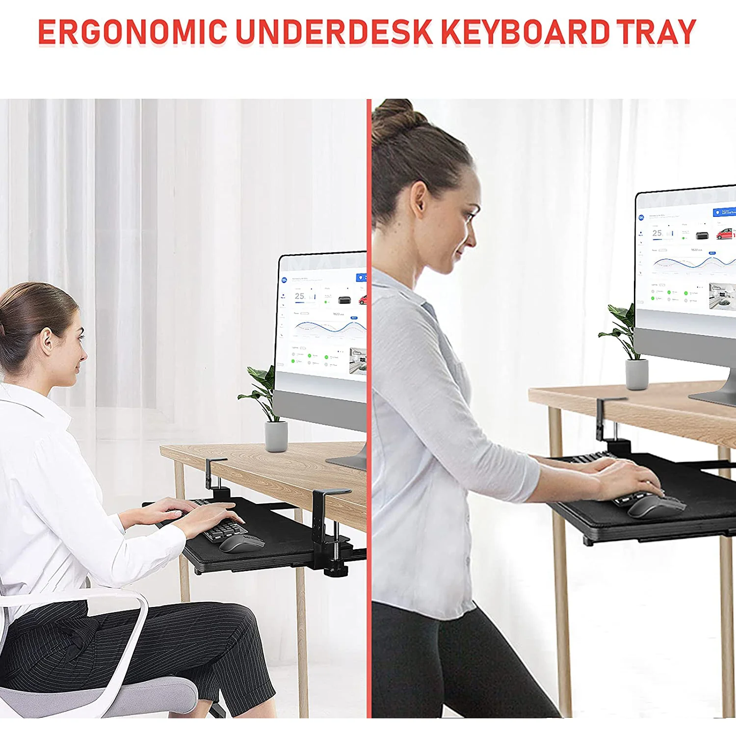 HAVIT HV-KT2101 Under Desk Keyboard Tray with Full Size Mouse Pad & C Clamp Mount System - Image 9
