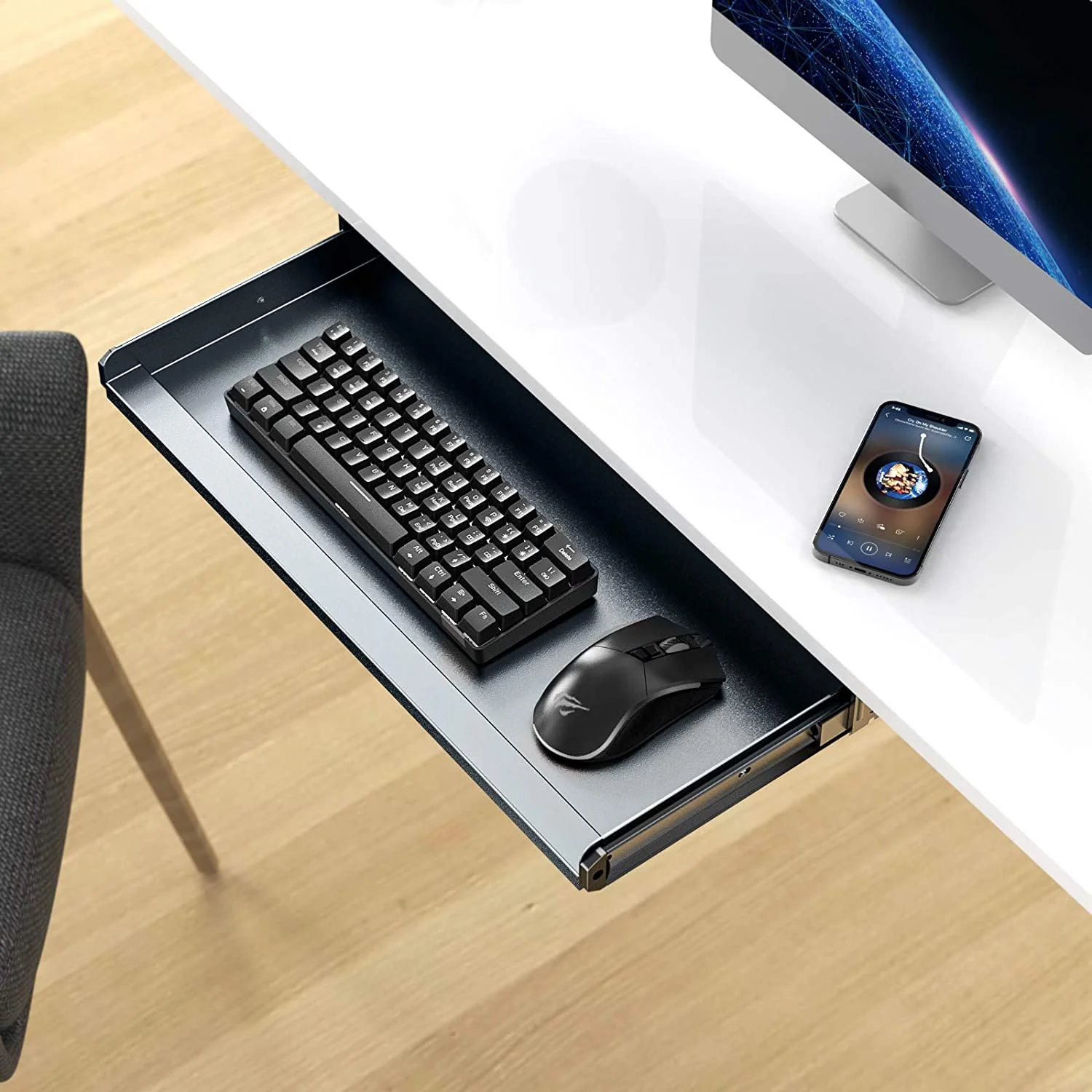 HAVIT HV-KT2201 Keyboard Tray Under Desk Drawer with Three Height Levels & Wrist Rest - Image 2