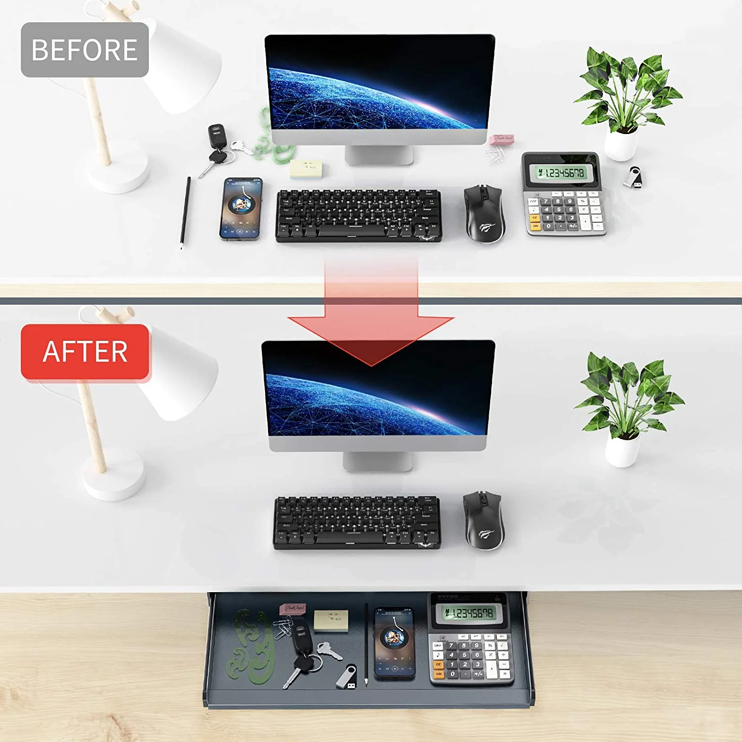 HAVIT HV-KT2201 Keyboard Tray Under Desk Drawer with Three Height Levels & Wrist Rest - Image 8