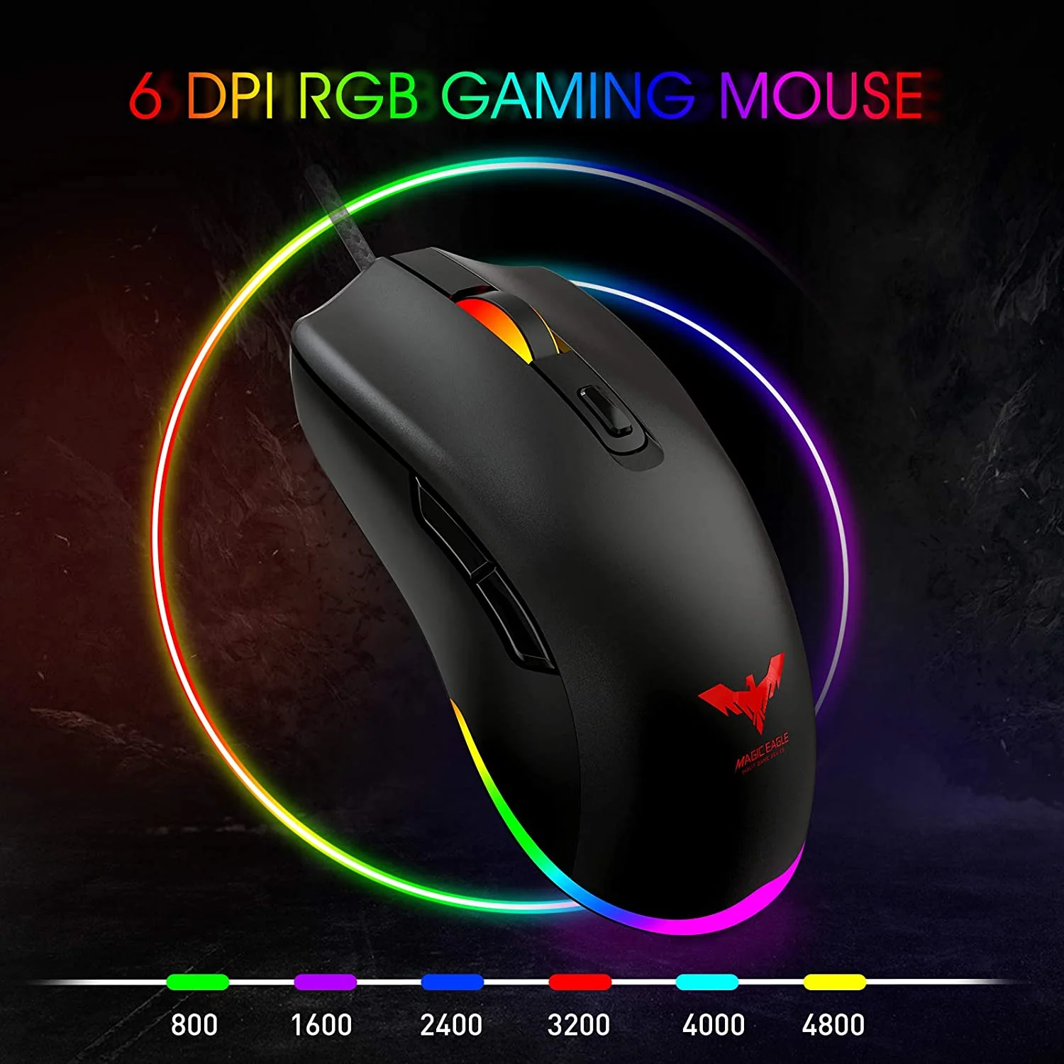 HAVIT MS732 RGB Gaming Mouse with 6400 DPI, Programmable, 7 Color Backlights, 6 Buttons (2020 Version) - Image 4