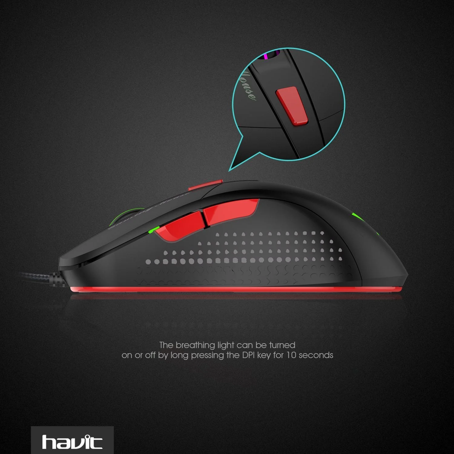 HAVIT HV-MS745 Ergonomic Gaming Mouse with AVAGO 5050, 2800 DPI, 4 LED - Image 4
