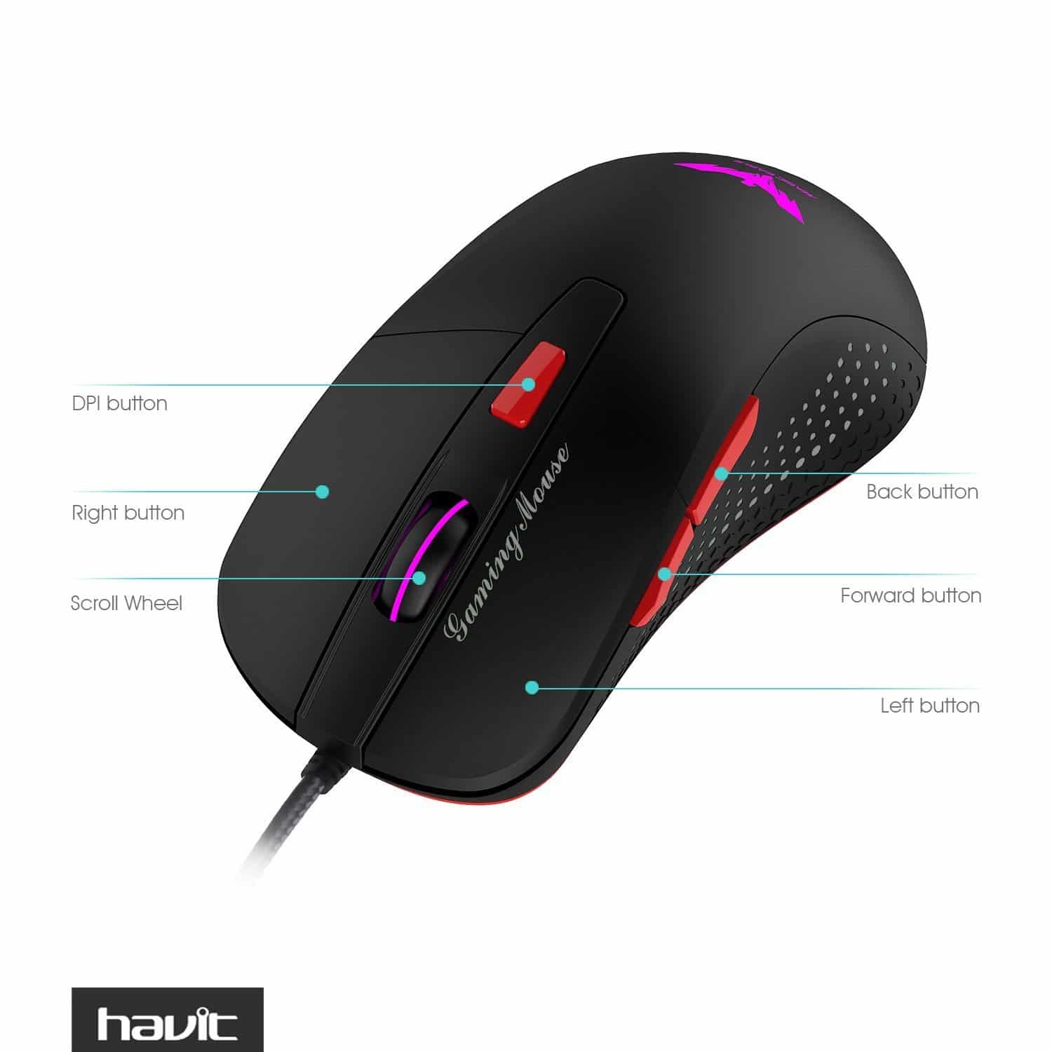 HAVIT HV-MS745 Ergonomic Gaming Mouse with AVAGO 5050, 2800 DPI, 4 LED - Image 5