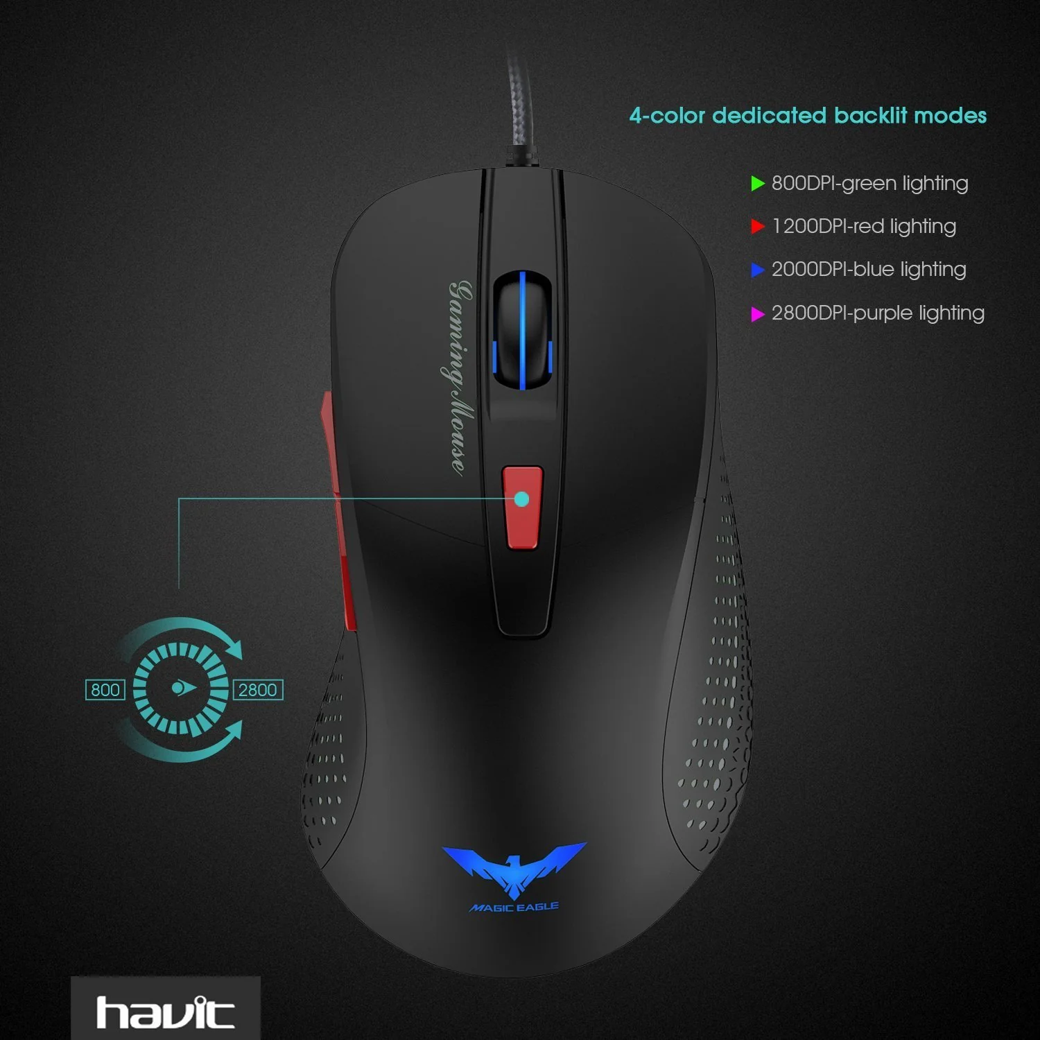 HAVIT HV-MS745 Ergonomic Gaming Mouse with AVAGO 5050, 2800 DPI, 4 LED - Image 6