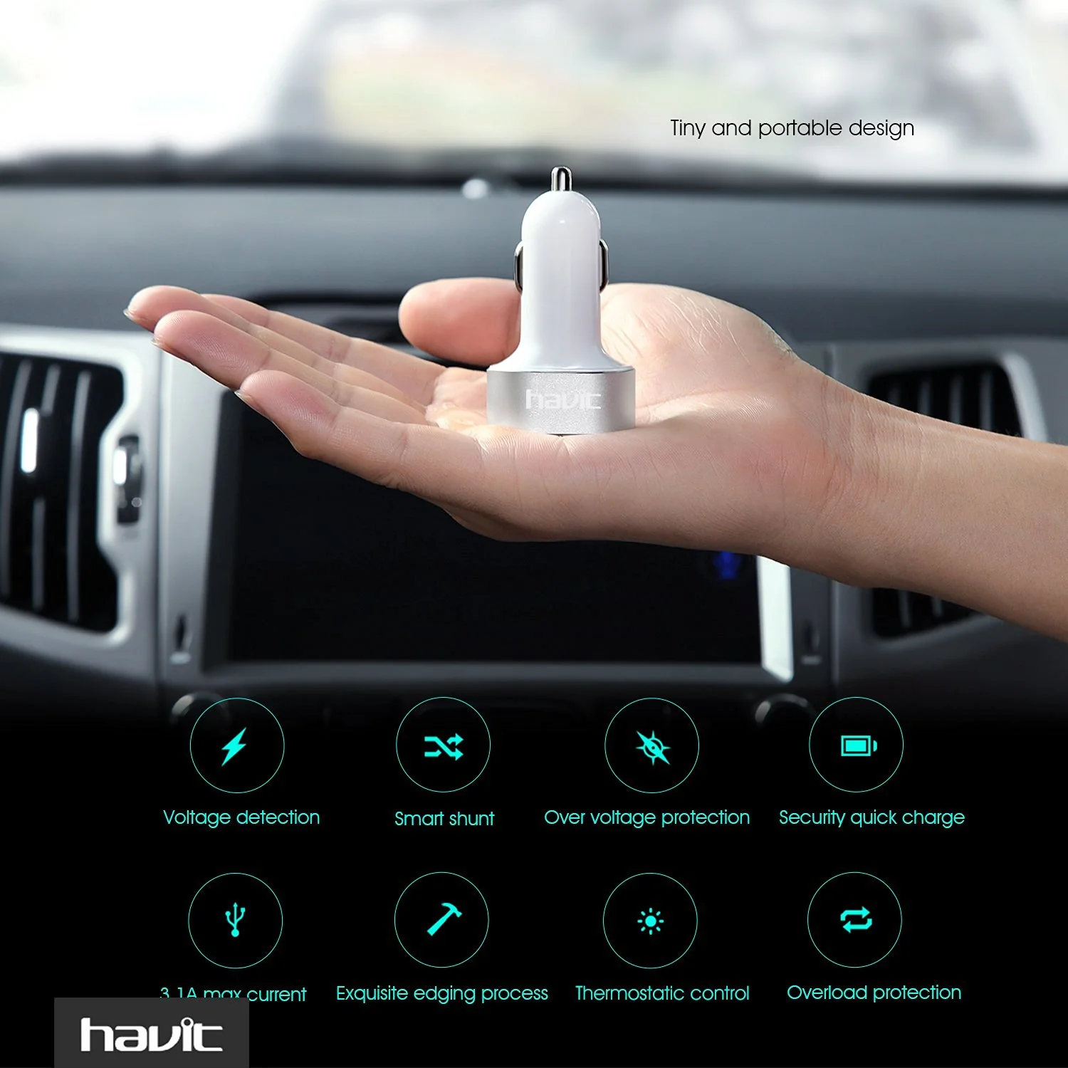 HAVIT HV-Q3 2.4A Car Charger, LED Voltage Display, Dual Smart Charging USB Ports - Image 10
