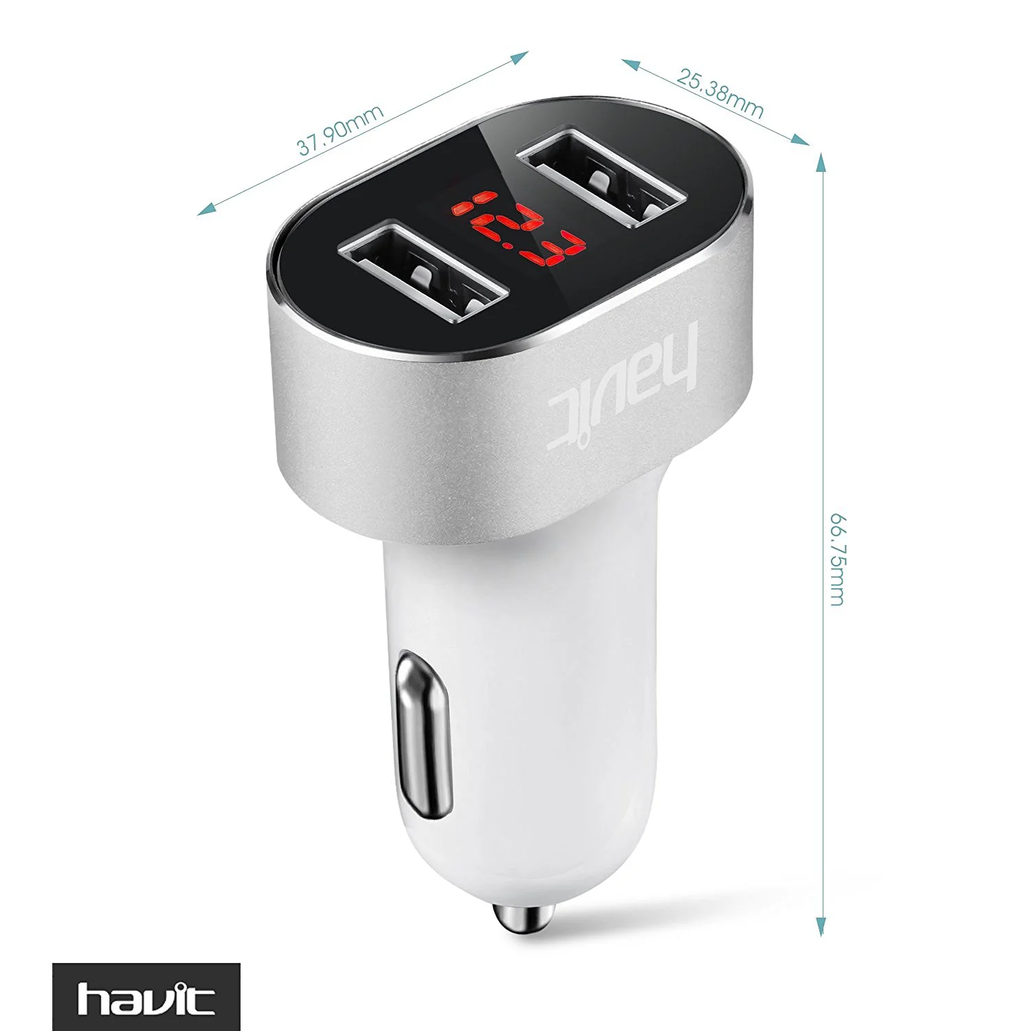 HAVIT HV-Q3 2.4A Car Charger, LED Voltage Display, Dual Smart Charging USB Ports - Image 2