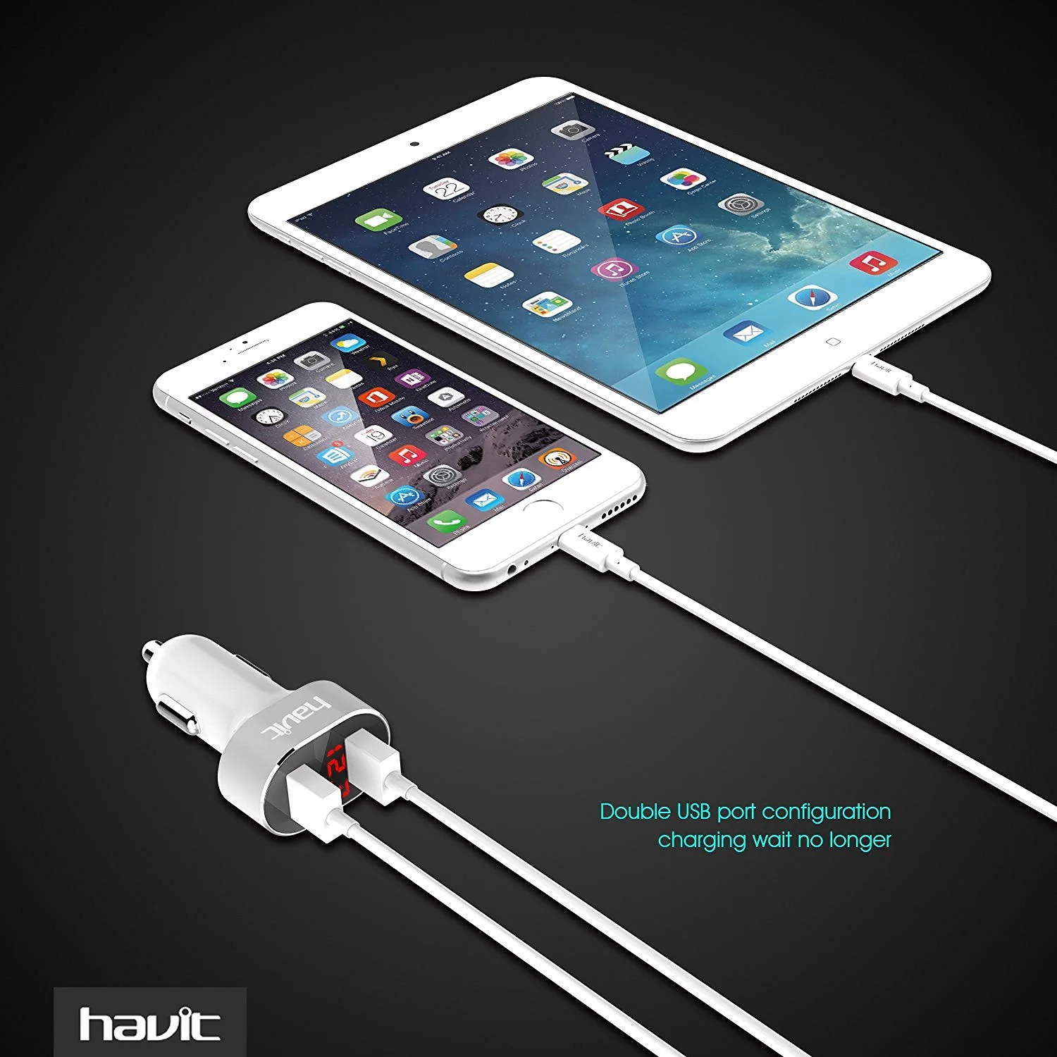 HAVIT HV-Q3 2.4A Car Charger, LED Voltage Display, Dual Smart Charging USB Ports - Image 4