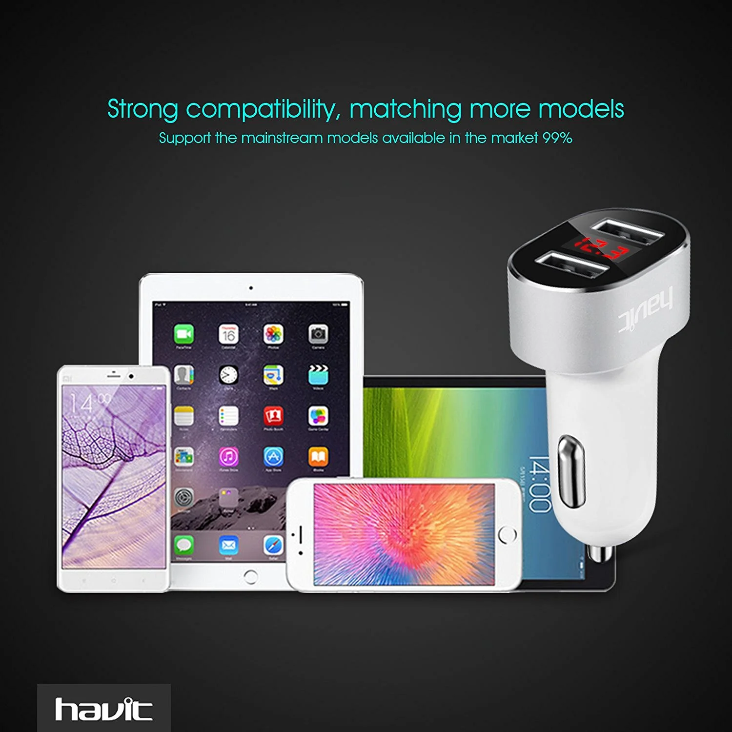 HAVIT HV-Q3 2.4A Car Charger, LED Voltage Display, Dual Smart Charging USB Ports - Image 5