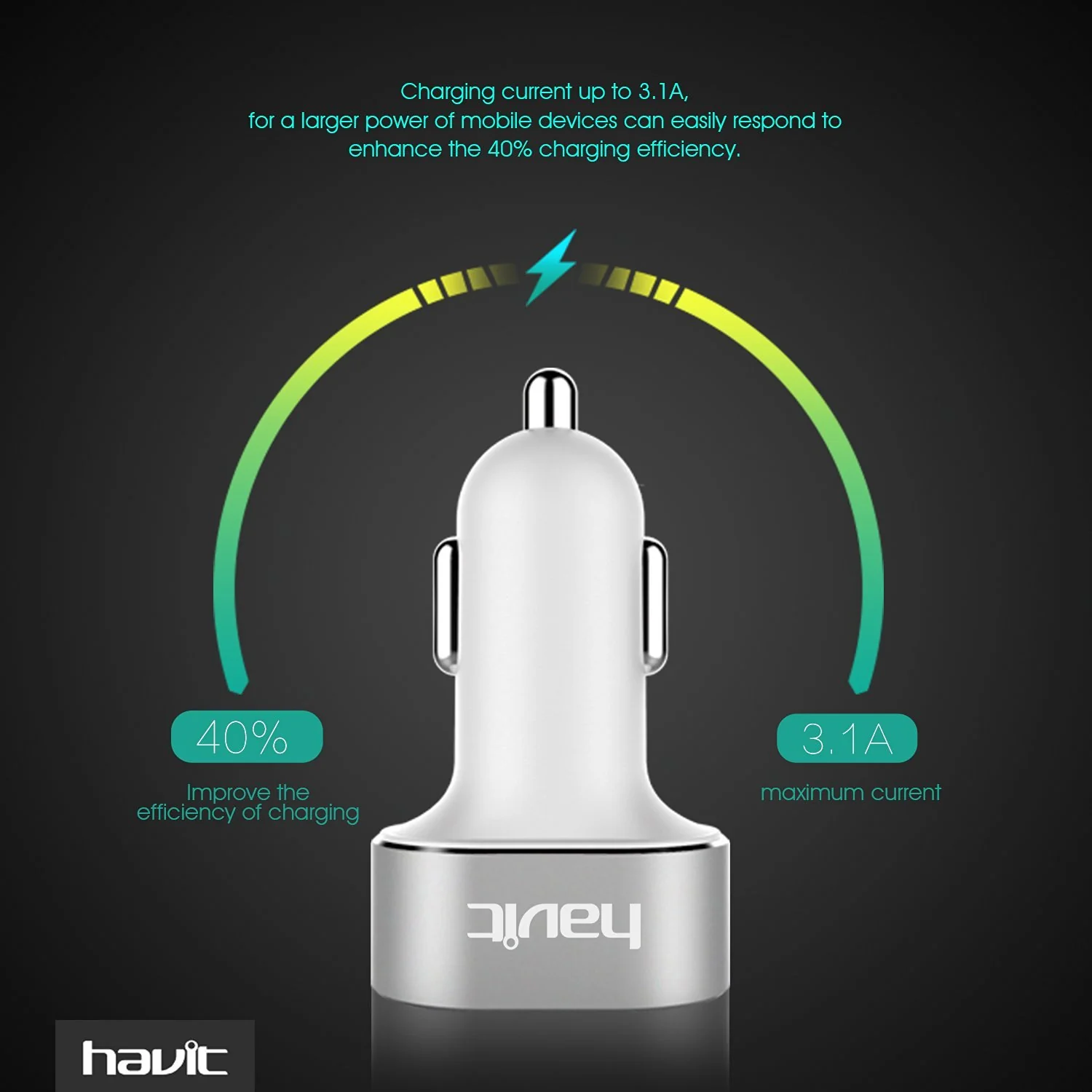 HAVIT HV-Q3 2.4A Car Charger, LED Voltage Display, Dual Smart Charging USB Ports - Image 7