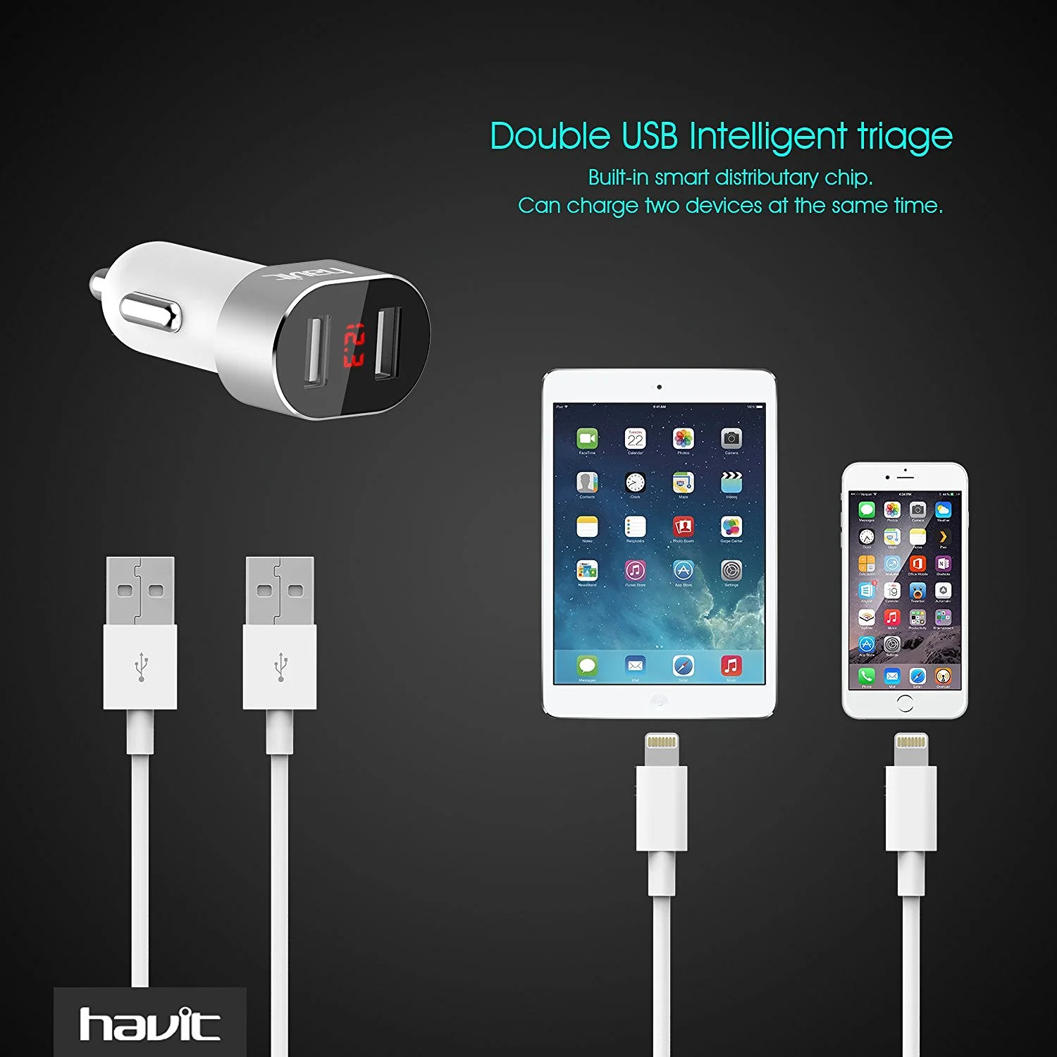 HAVIT HV-Q3 2.4A Car Charger, LED Voltage Display, Dual Smart Charging USB Ports - Image 8