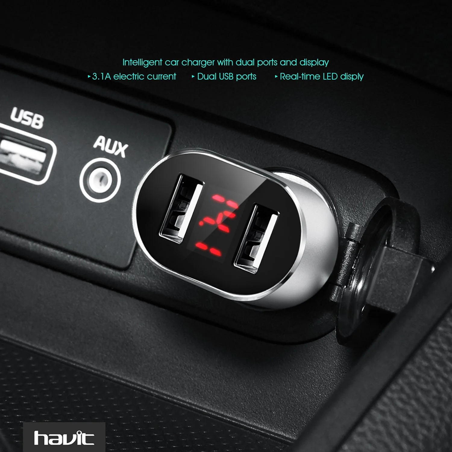 HAVIT HV-Q3 2.4A Car Charger, LED Voltage Display, Dual Smart Charging USB Ports - Image 9