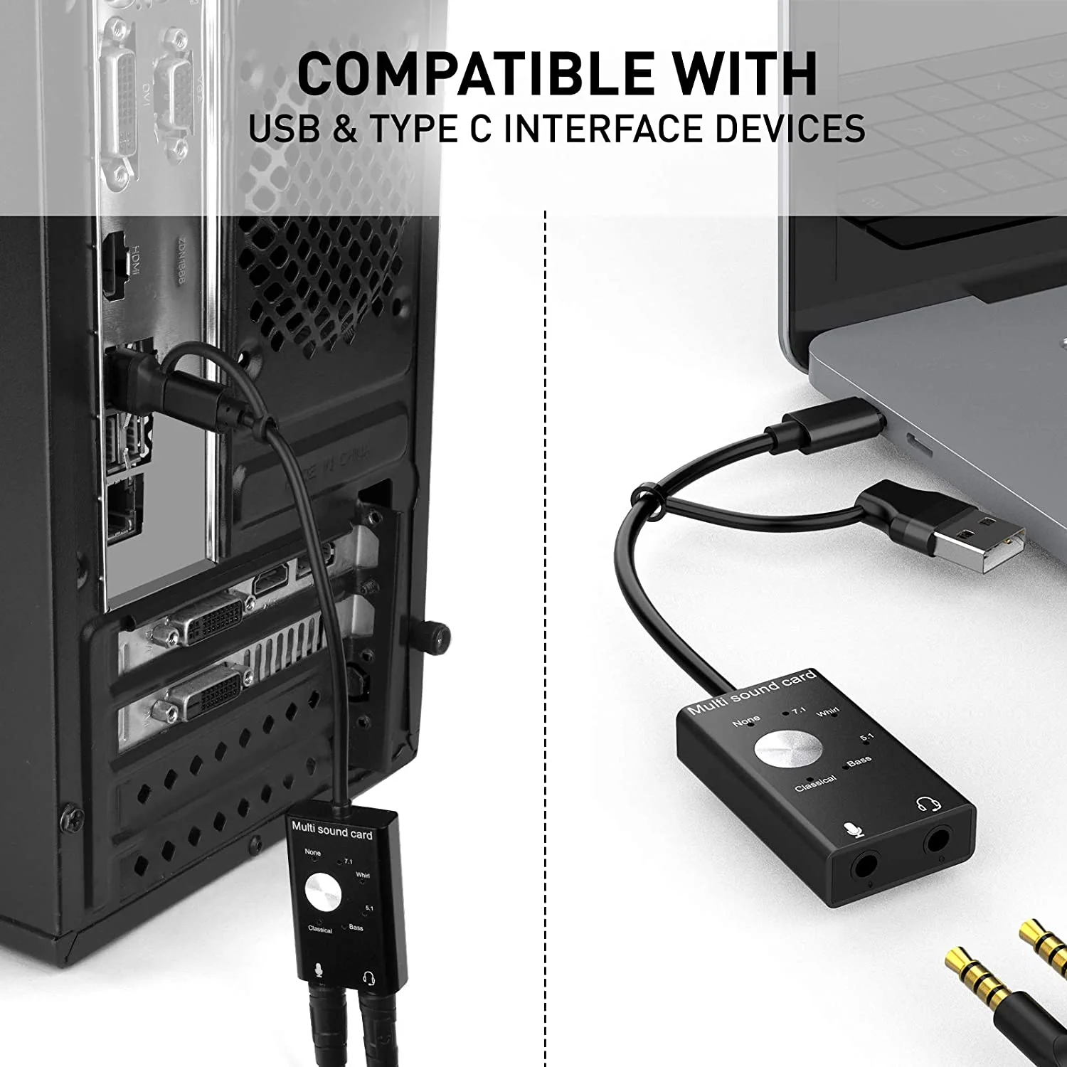 HAVIT HV-SD1039 Audio Adapter External USB Sound Card with 3.5mm Headphone and Microphone Jack - Image 2