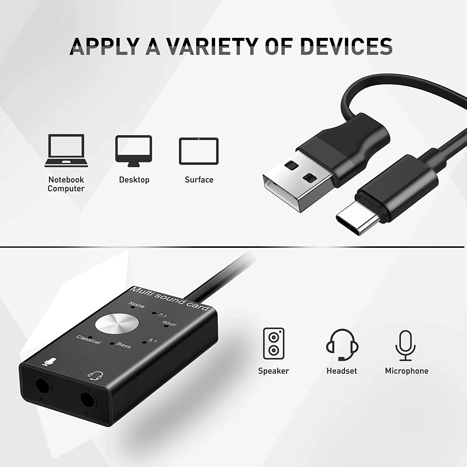 HAVIT HV-SD1039 Audio Adapter External USB Sound Card with 3.5mm Headphone and Microphone Jack - Image 3