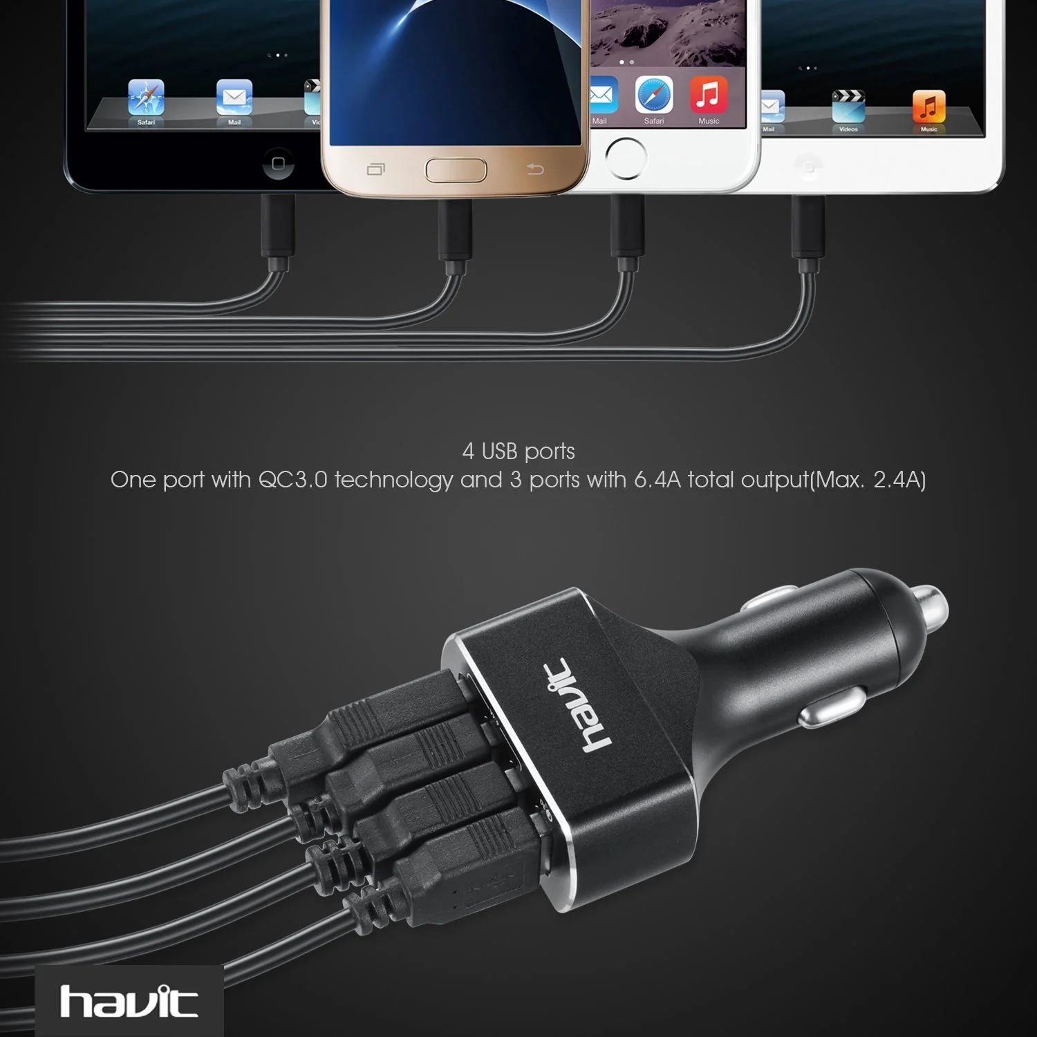 HAVIT HV-UC2034 Quick Charge 3.0 Car Charger, 54W, 4 USB Ports - Image 11