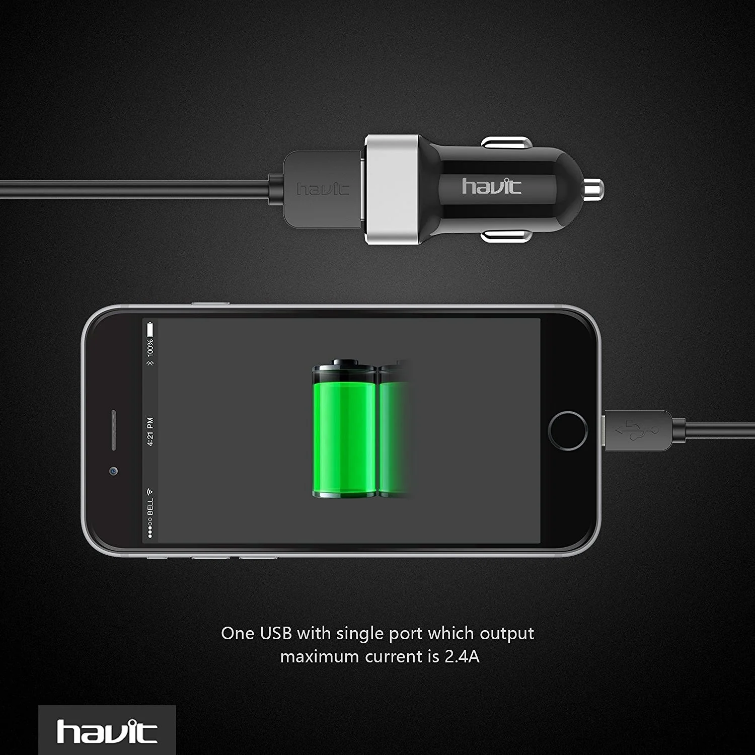 HAVIT HV-UC264 2.4A Dual Port USB Car Charger - Image 6