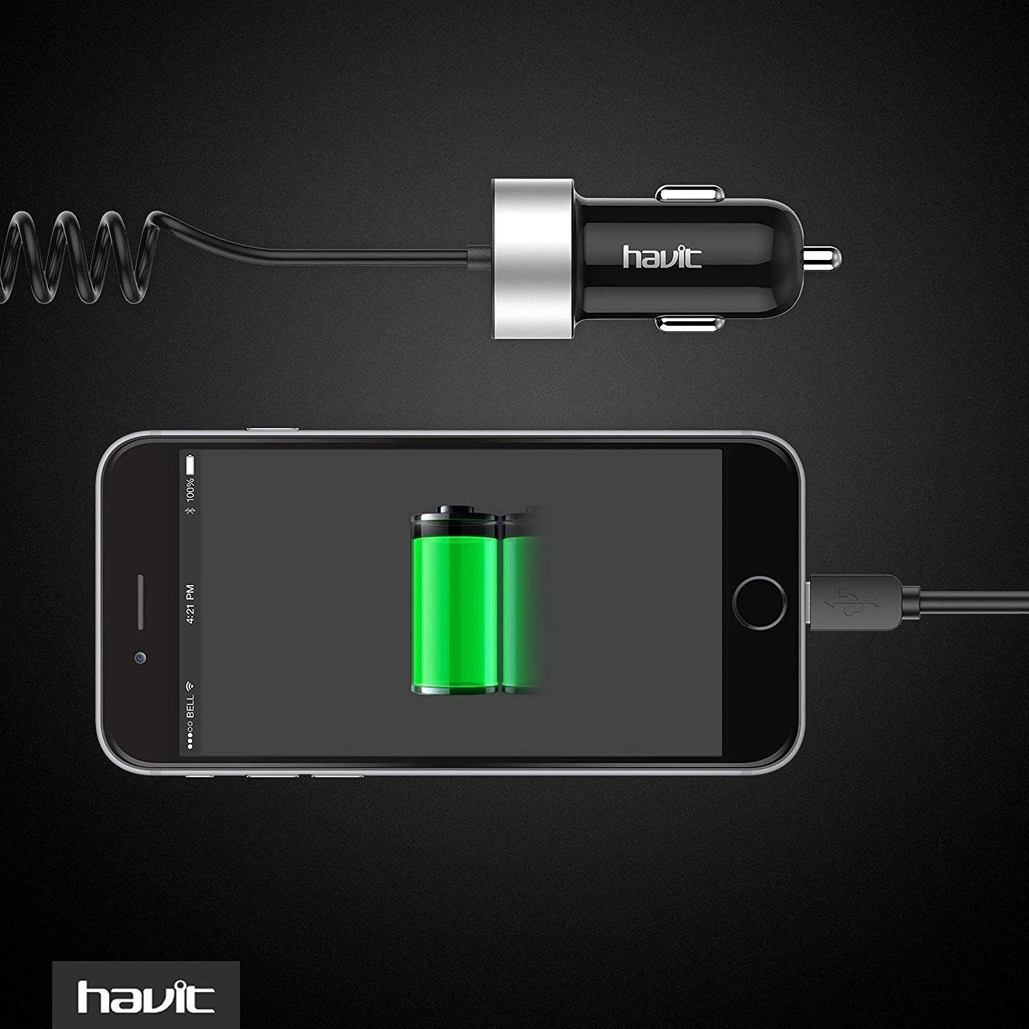 HAVIT HV-UC271 Car Charger Adapter with Coiled Micro USB Universal Cable - Image 2