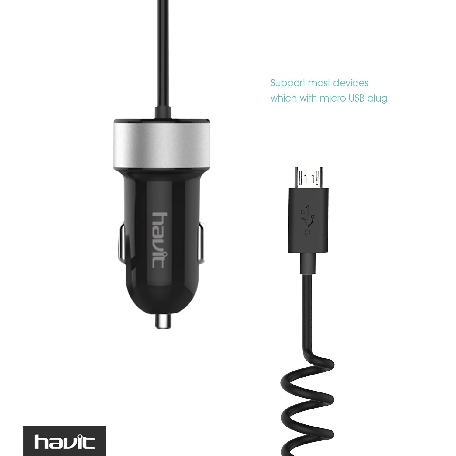 HAVIT HV-UC271 Car Charger Adapter with Coiled Micro USB Universal Cable - Image 3