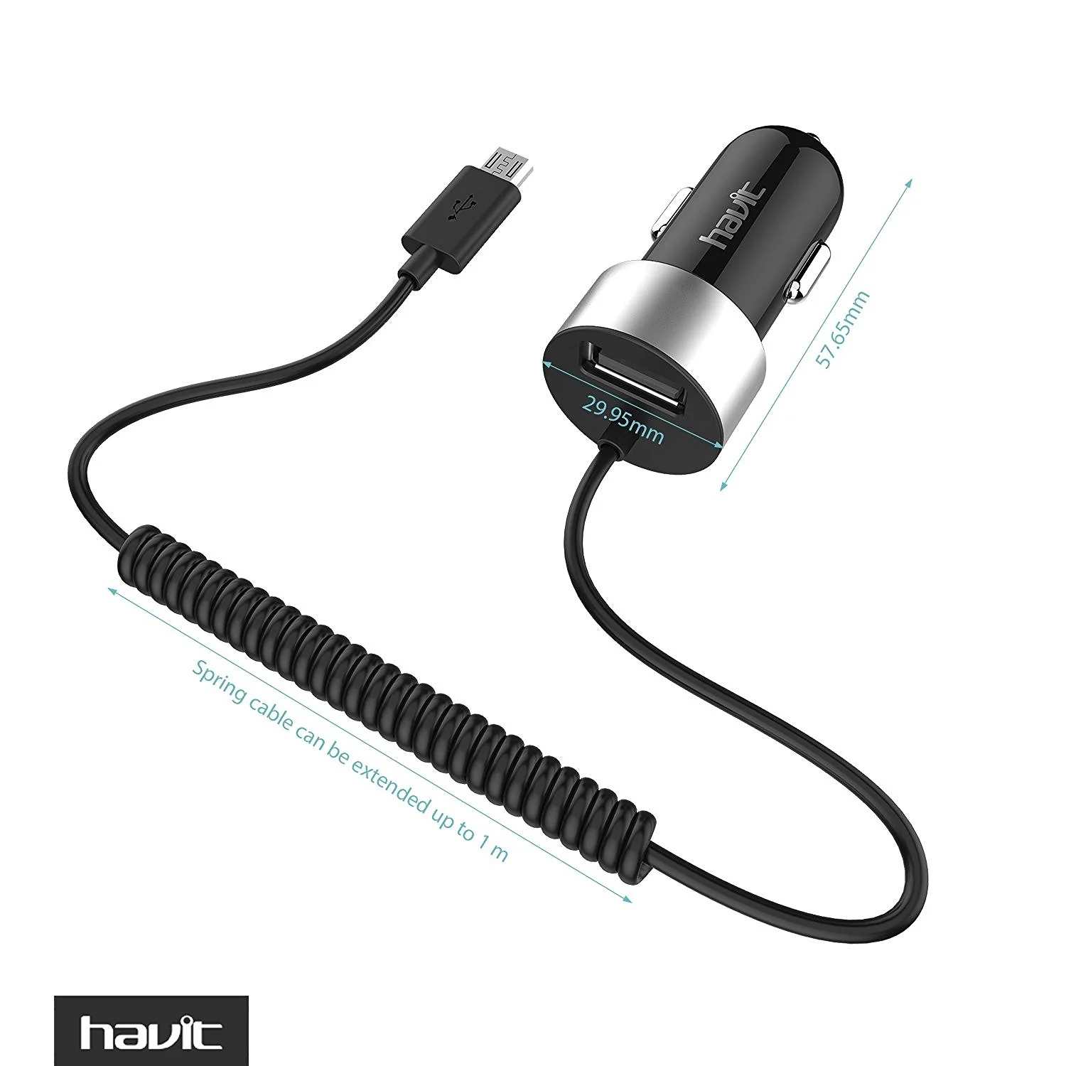 HAVIT HV-UC271 Car Charger Adapter with Coiled Micro USB Universal Cable - Image 6