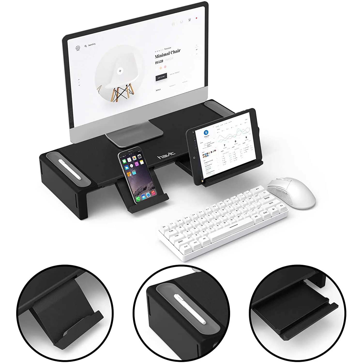 HAVIT HY-AP2002 Computer Monitor Stand with Drawer, Three Adjustable Widths - Image 3