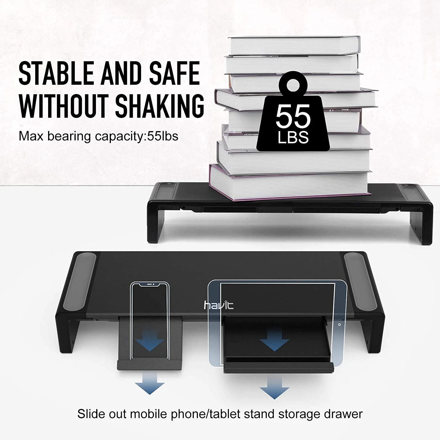 HAVIT HY-AP2002 Computer Monitor Stand with Drawer, Three Adjustable Widths - Image 6