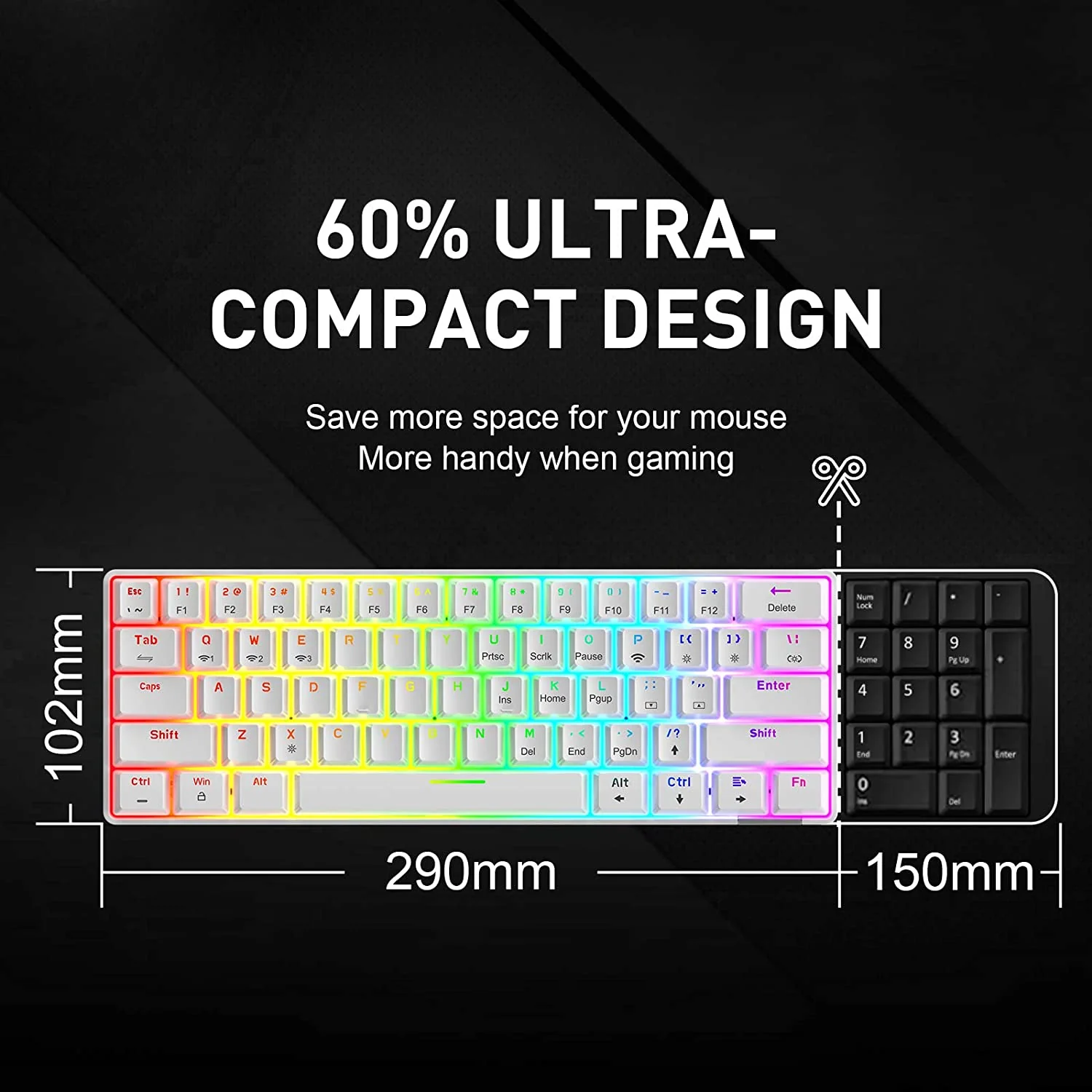 HAVIT KB255GCM Wireless 60% Mechanical Keyboard with 61 keys, Rainbow Backlit, Bluetooth 5.0 / Wired Modes - Image 10