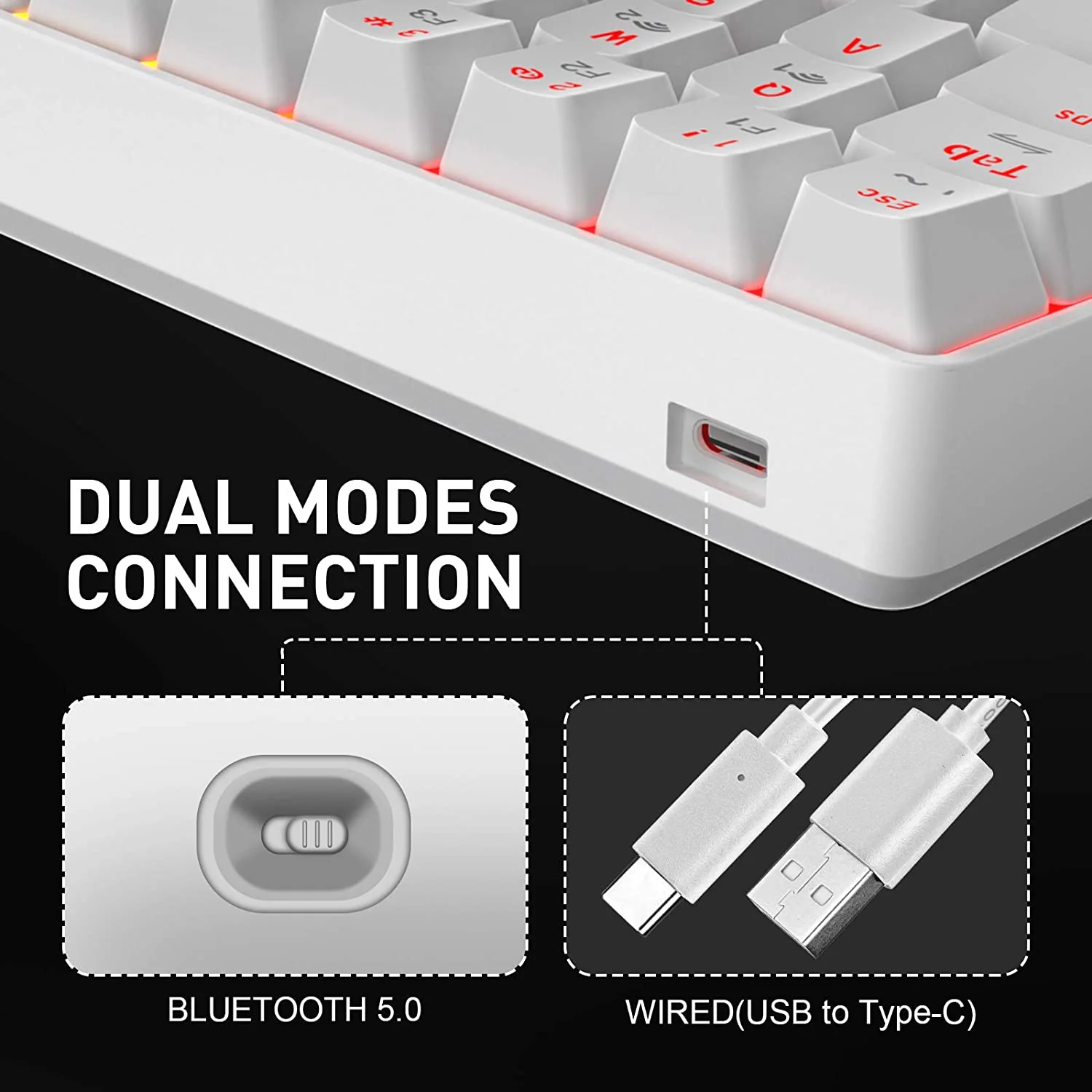 HAVIT KB255GCM Wireless 60% Mechanical Keyboard with 61 keys, Rainbow Backlit, Bluetooth 5.0 / Wired Modes - Image 12