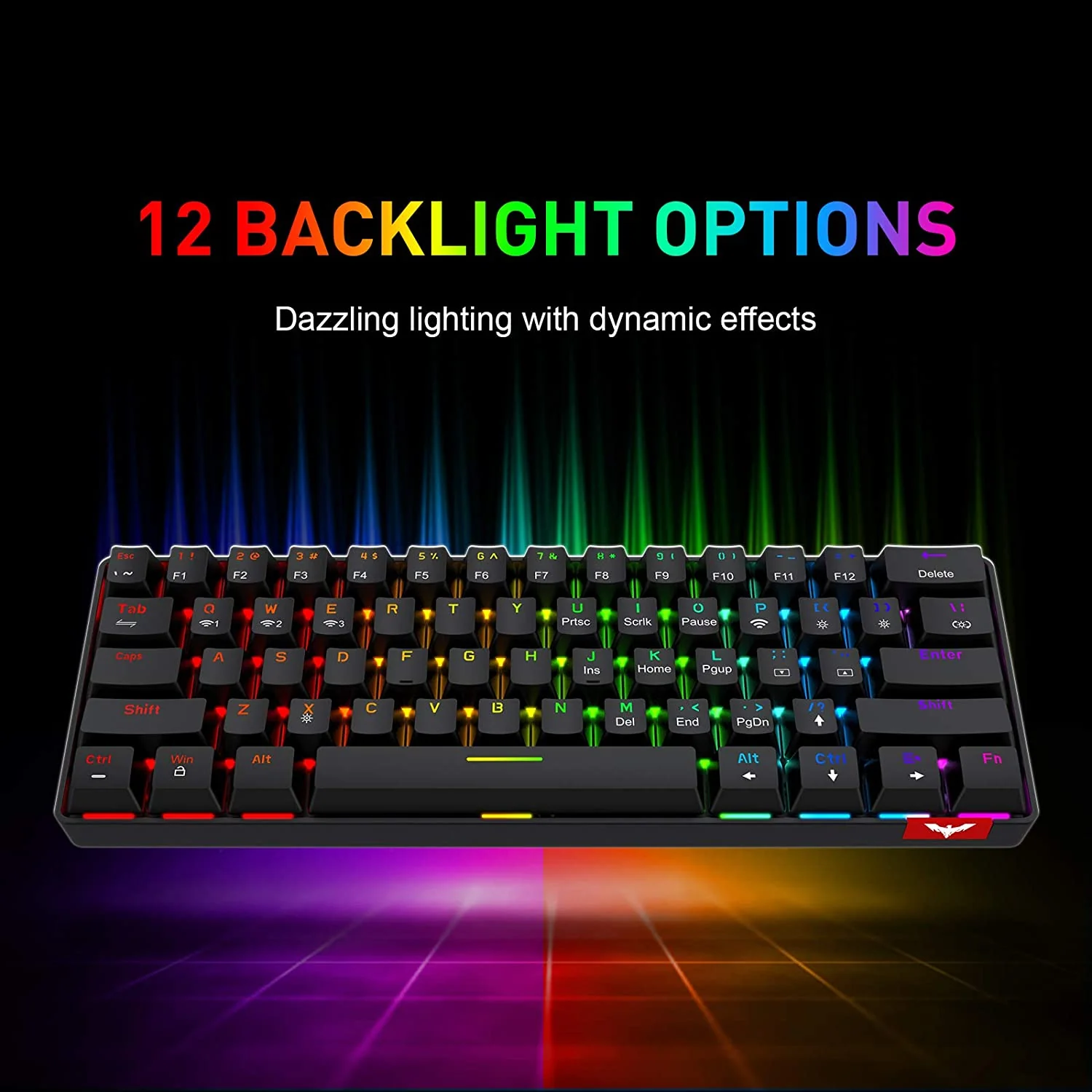 HAVIT KB255GCM Wireless 60% Mechanical Keyboard with 61 keys, Rainbow Backlit, Bluetooth 5.0 / Wired Modes - Image 7
