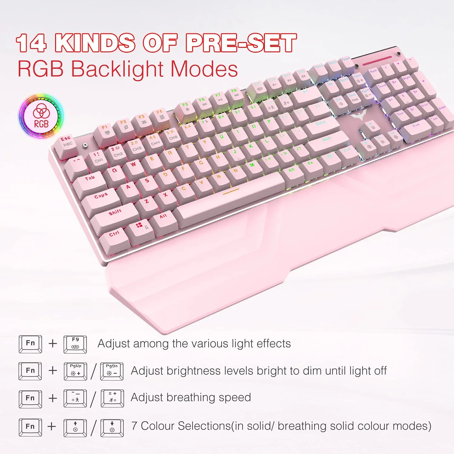 HAVIT KB389L Mechanical Keyboard and Mouse Combo 104 Keys with Detachable Wrist Rest - Image 20