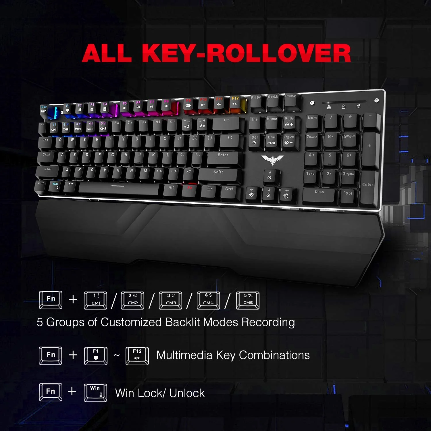 HAVIT KB389L Mechanical Keyboard and Mouse Combo 104 Keys with Detachable Wrist Rest - Image 4