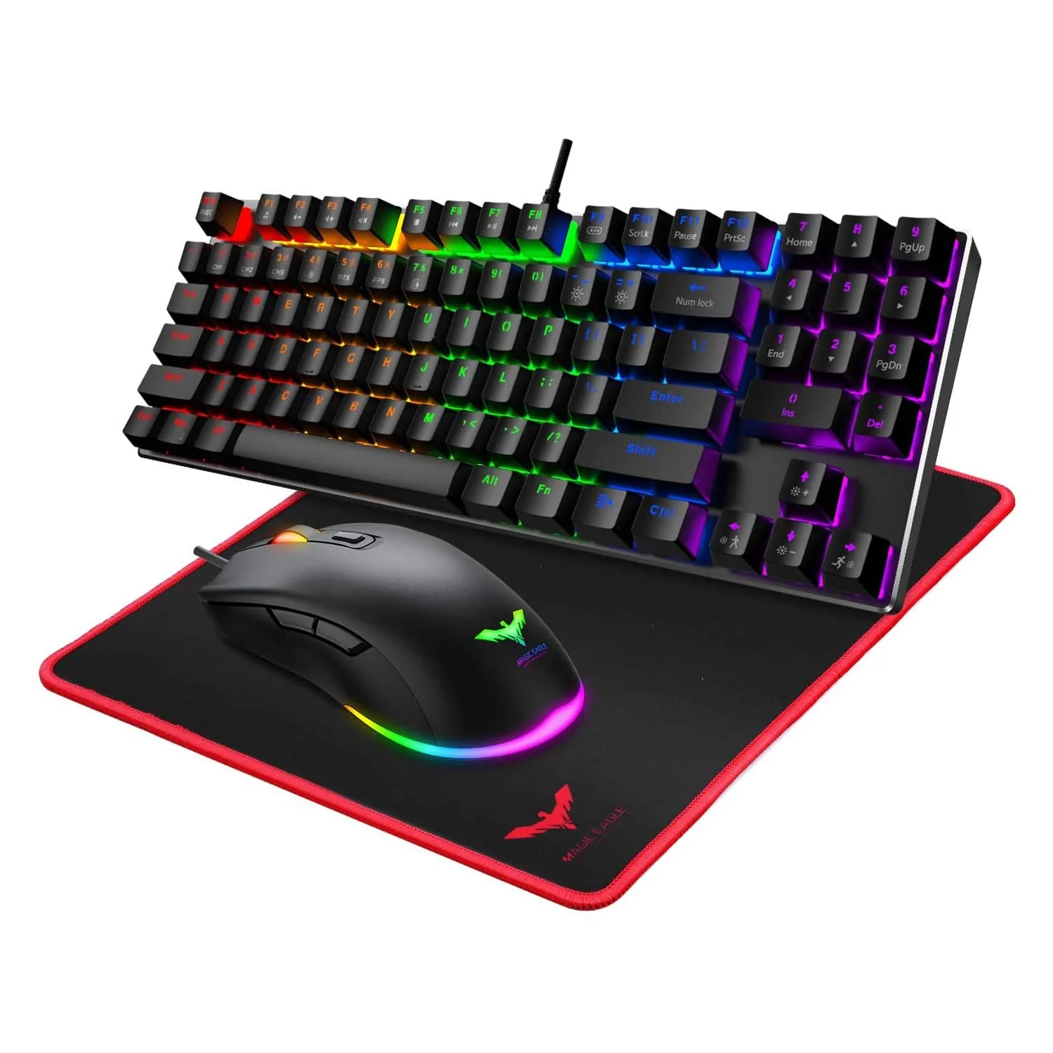 HAVIT KB486L Mechanical Keyboard Mouse & Mouse Pad Combo with 89 Keys Backlit Red Switch