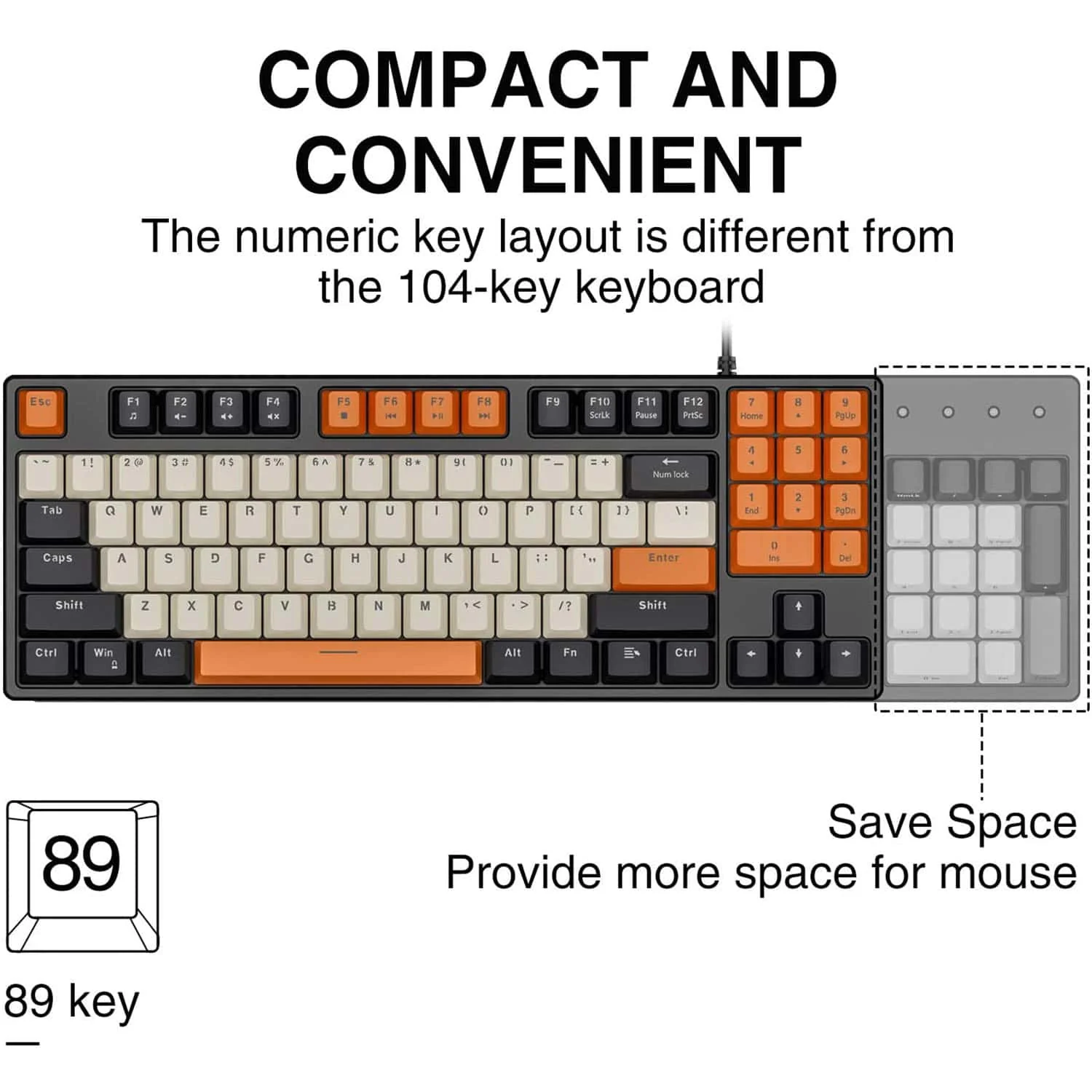 HAVIT KB487L TKL Gaming Mechanical Keyboard 89 Keys PBT Keycaps - Image 3