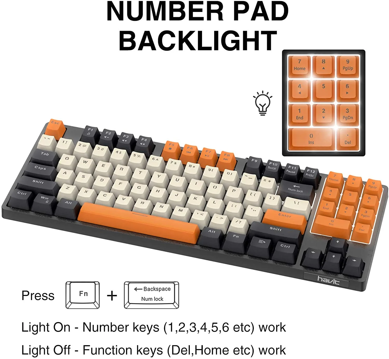 HAVIT KB487L TKL Gaming Mechanical Keyboard 89 Keys PBT Keycaps - Image 7