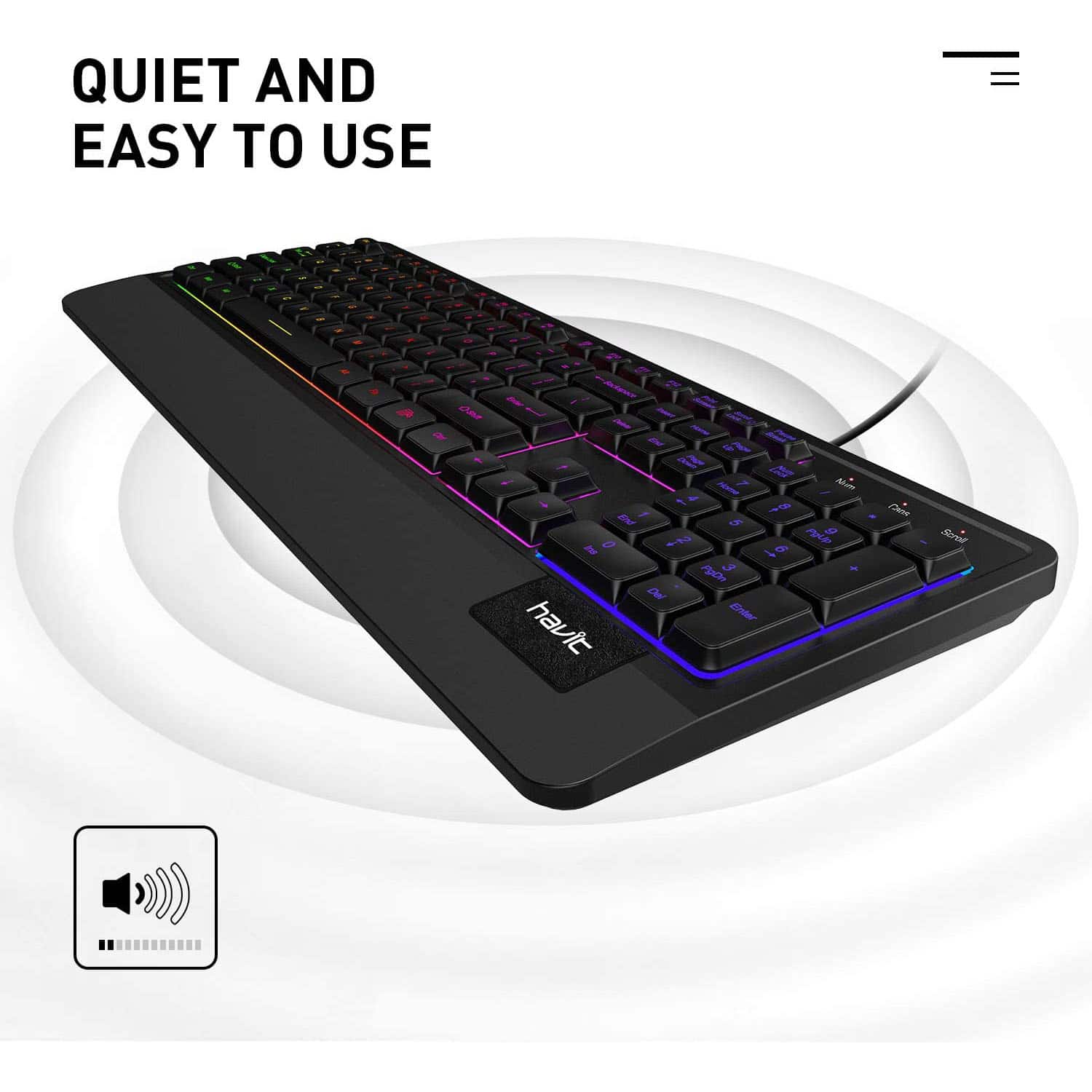 HAVIT KB488L Computer Keyboard 104 Keys with Rainbow Backlit & Wrist Rest - Image 3