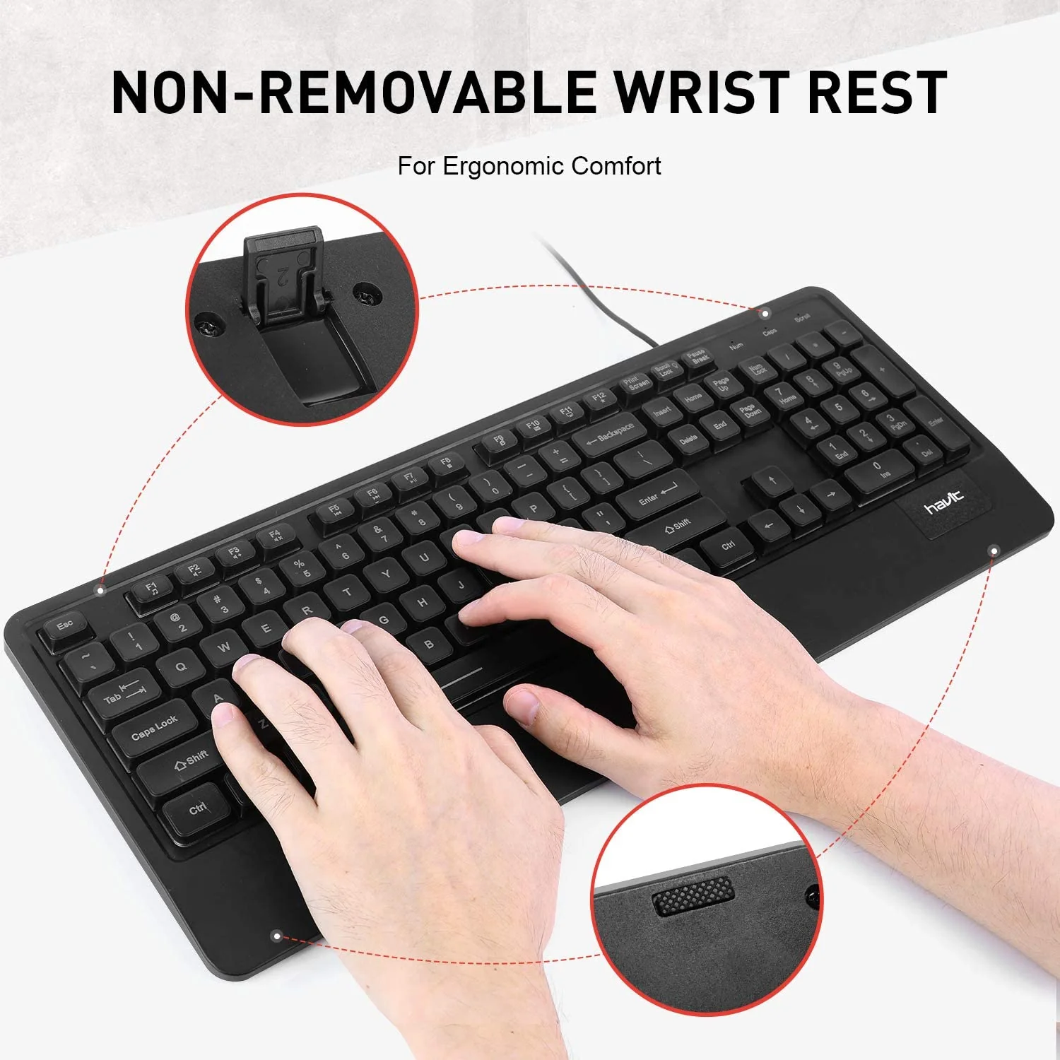 HAVIT KB488L Computer Keyboard 104 Keys with Rainbow Backlit & Wrist Rest - Image 4