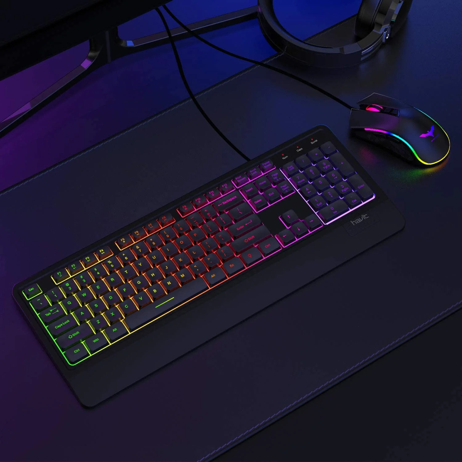 HAVIT KB488L Computer Keyboard 104 Keys with Rainbow Backlit & Wrist Rest - Image 6