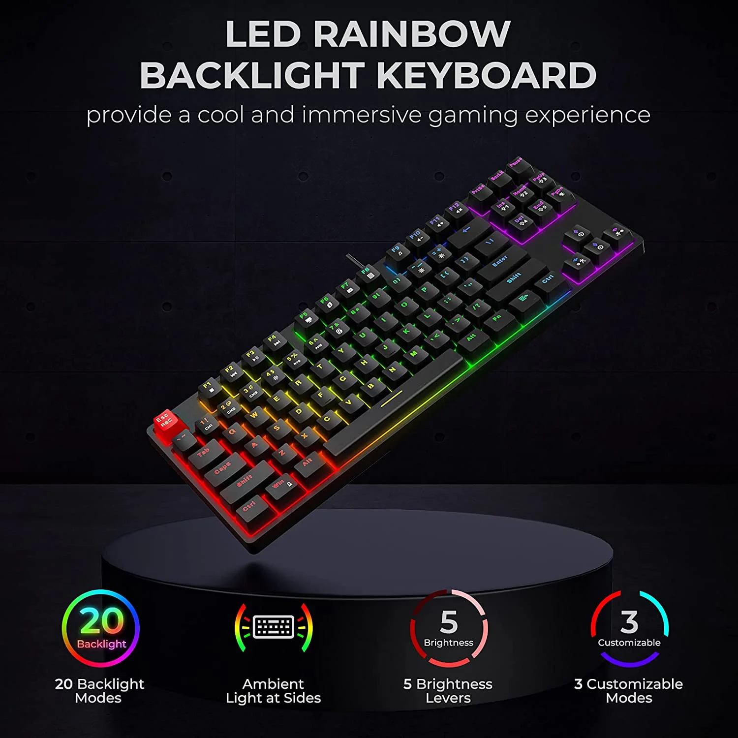 HAVIT KB489L TKL Mechanical Keyboard with 87 Keys LED Rainbow Backlit - Image 2