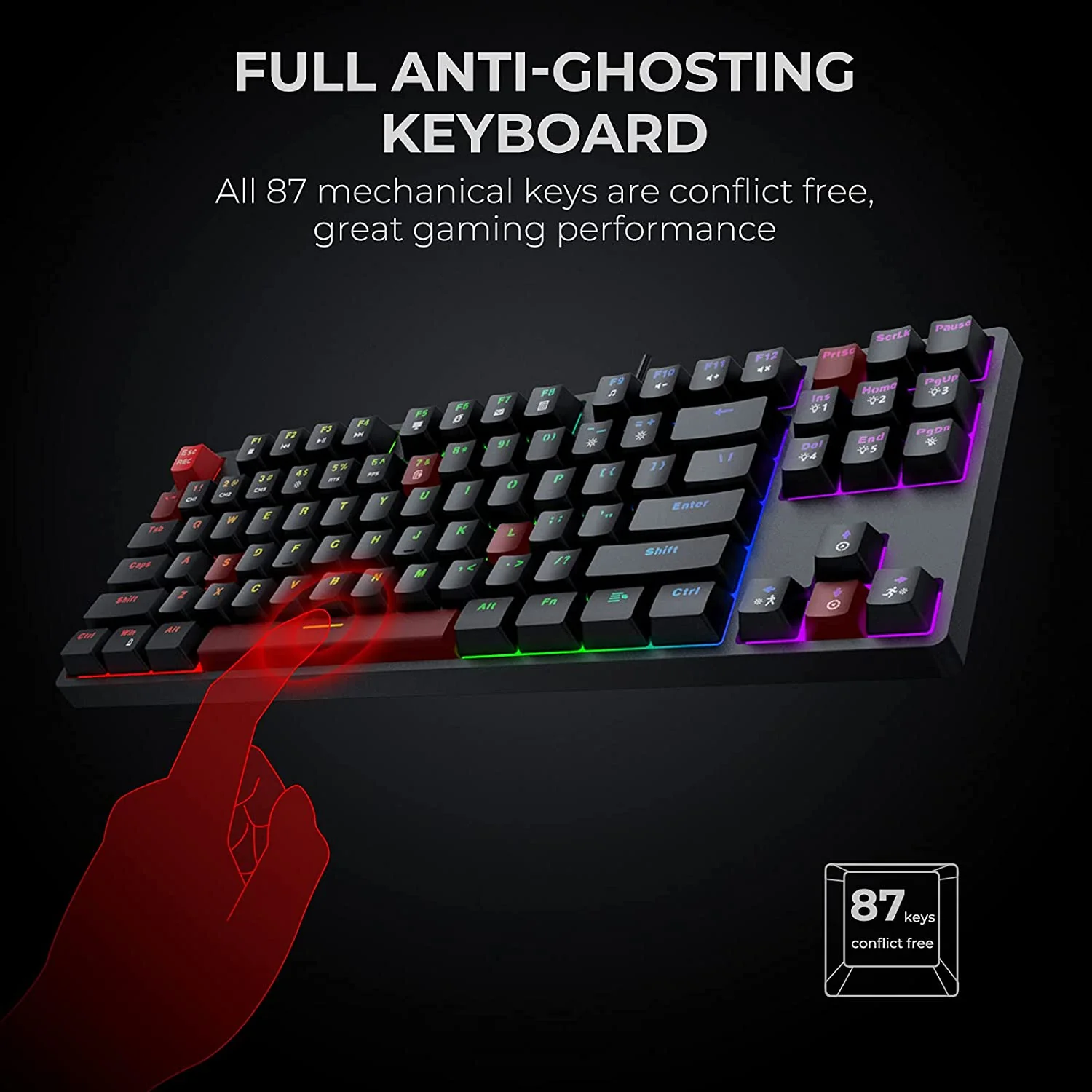 HAVIT KB489L TKL Mechanical Keyboard with 87 Keys LED Rainbow Backlit - Image 7