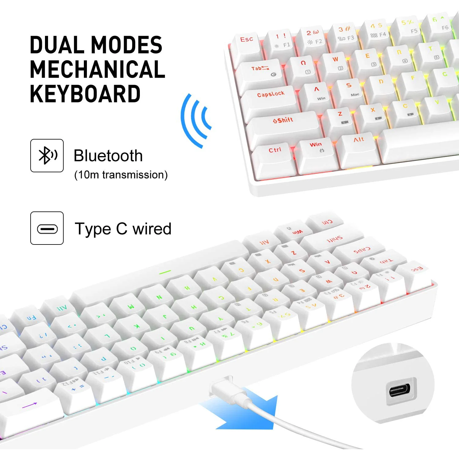HAVIT KB498L Wireless Mechanical Keyboard & Programmable RGB Mouse Combo - 60% Keyboard with Bluetooth / Wired Modes - Image 12